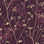 Clarissa Hulse Wild Chervil Damson Pink & Gold effect Smooth Wallpaper