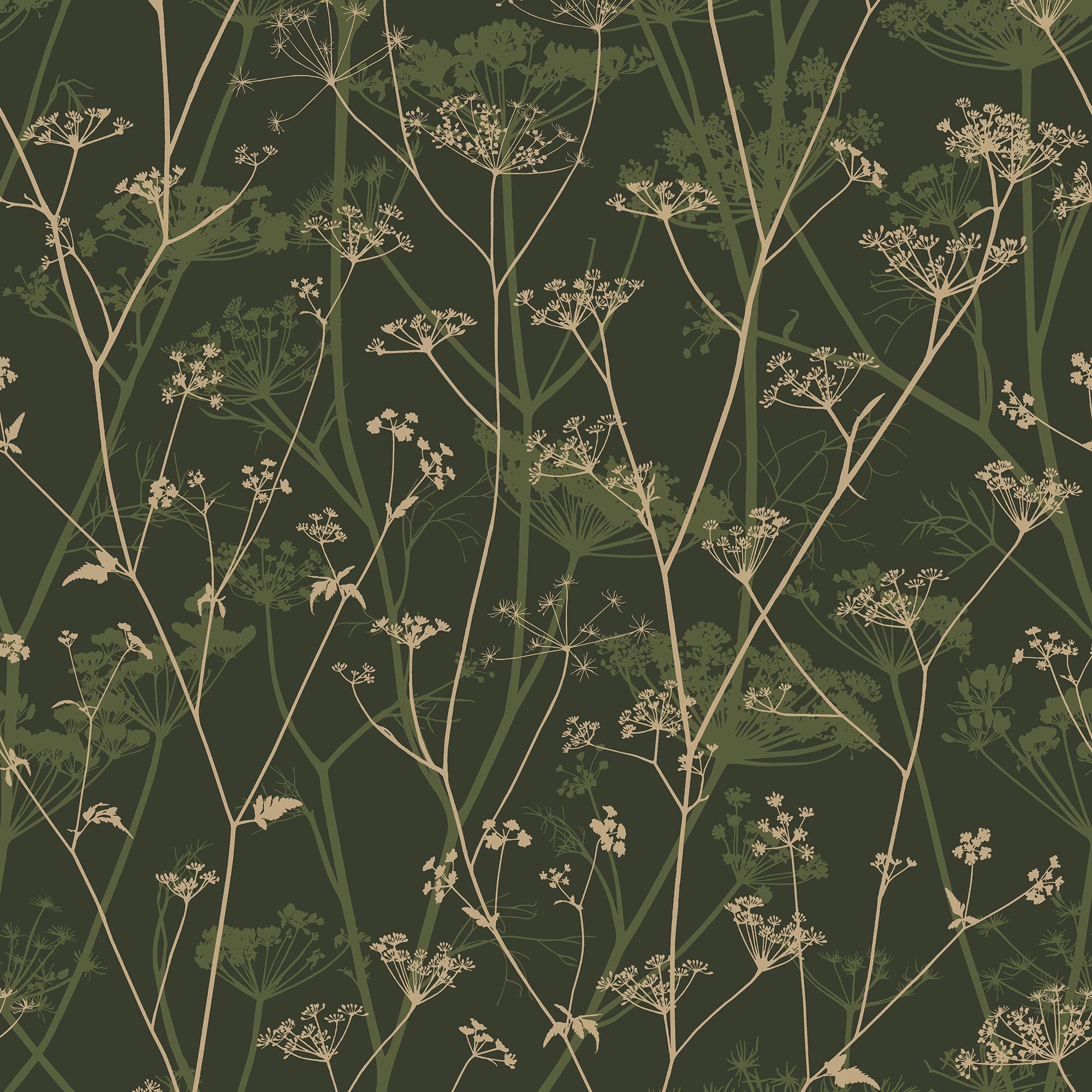Clarissa Hulse Wild Chervil Sage & Gold effect Smooth Wallpaper
