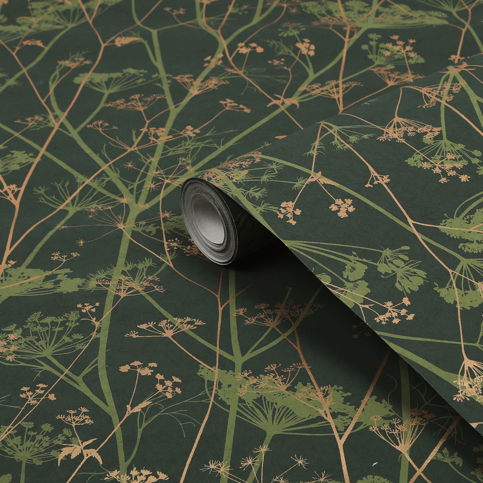 Clarissa Hulse Wild Chervil Sage & Gold effect Smooth Wallpaper DIY