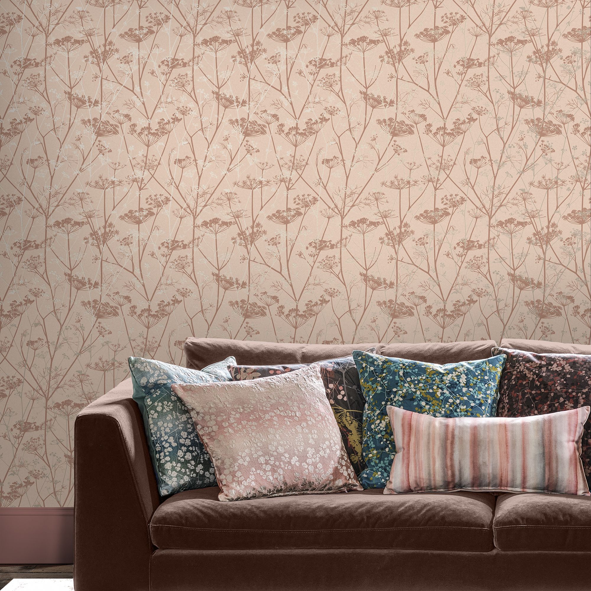 Clarissa Hulse Wild Chervil Shell Pink & Rose gold effect Smooth Wallpaper