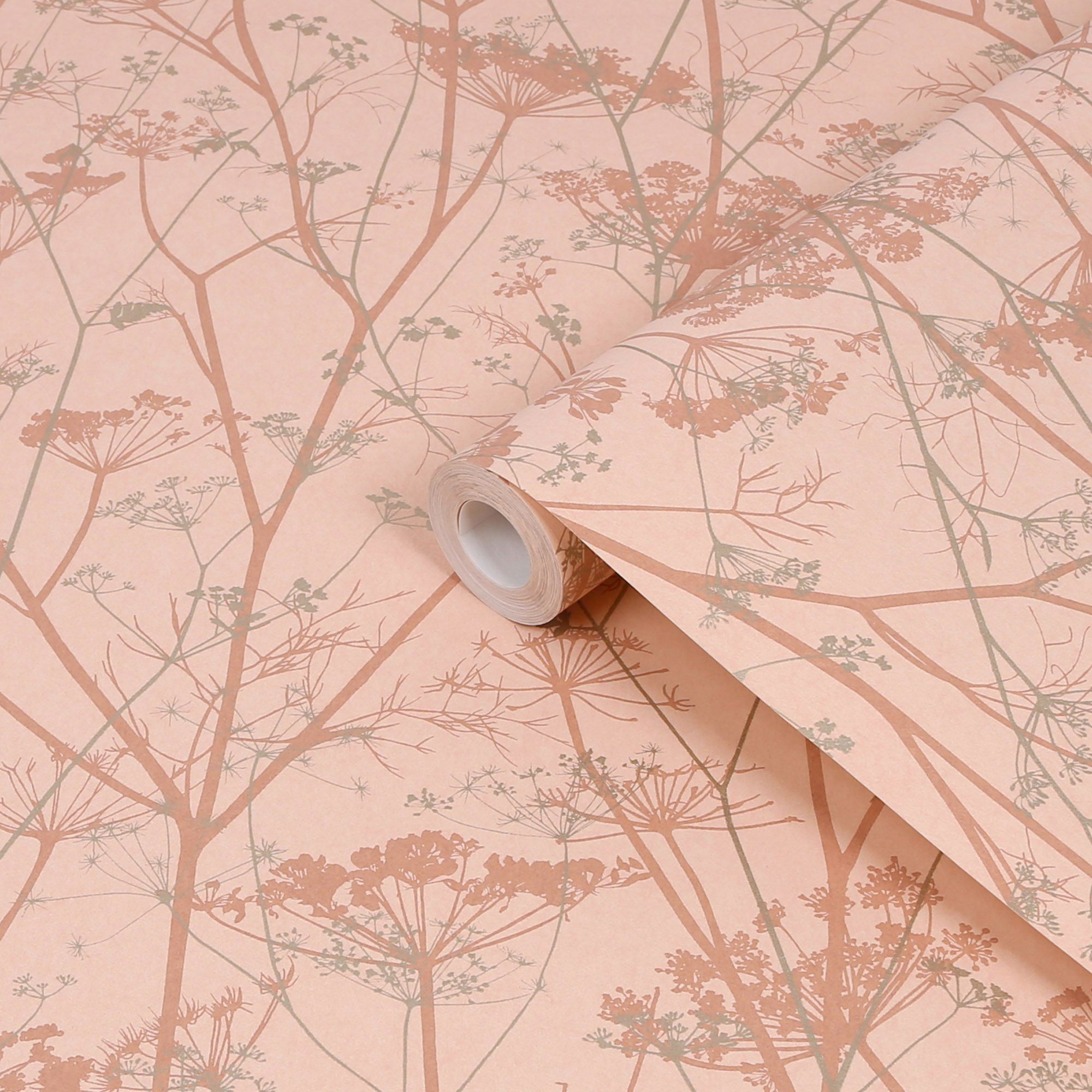 Clarissa Hulse Wild Chervil Shell Pink & Rose gold effect Smooth Wallpaper