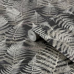 Clarissa Hulse Woodland Fern Charcoal Smooth Wallpaper