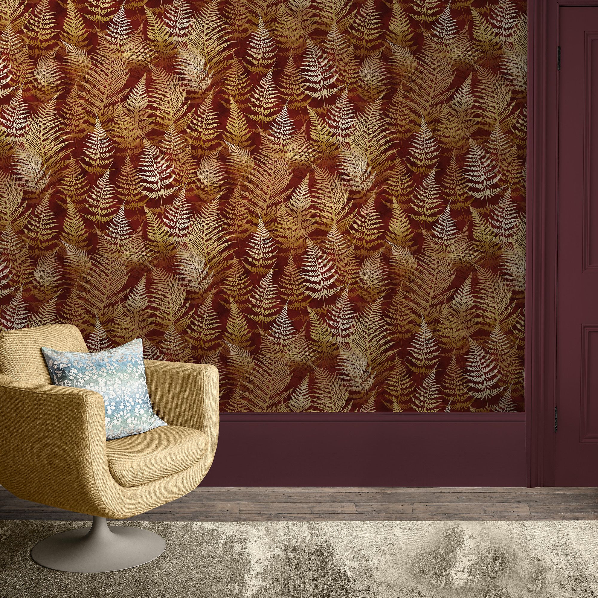 Clarissa Hulse Woodland Fern Rust Orange Smooth Wallpaper