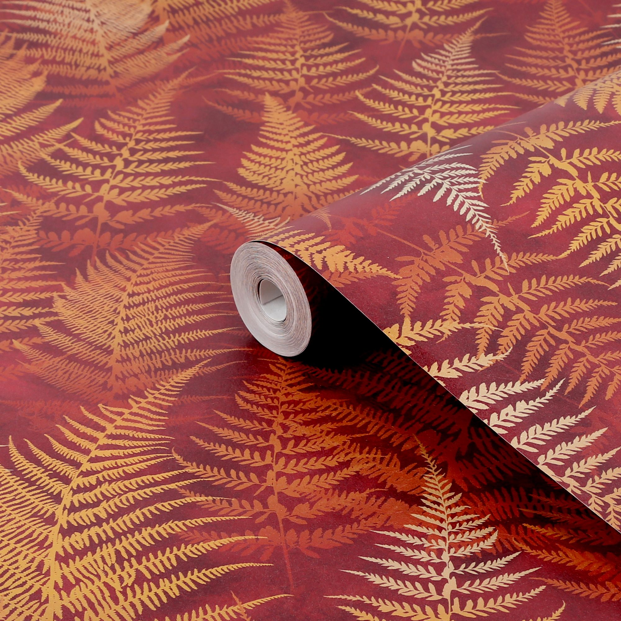 Clarissa Hulse Woodland Fern Rust Orange Smooth Wallpaper | DIY at B&Q