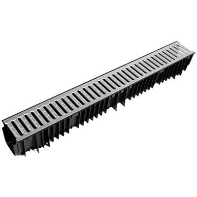 Clark Galvanised steel & polypropylene Channel drainage & grate, (L)1m (W)128mm