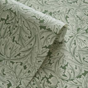 Clarke & Clarke Wedgwood Acanthus Green & White Smooth Wallpaper