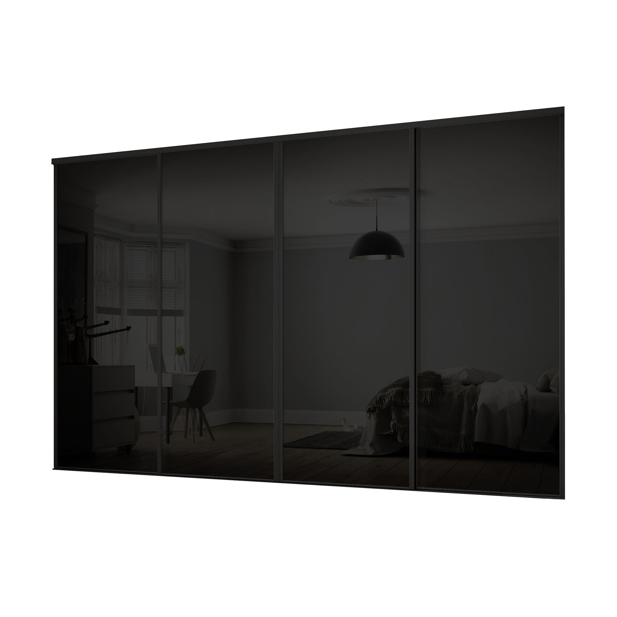 Classic Black 4 door Sliding Wardrobe Door kit (H)2260mm (W)2978mm