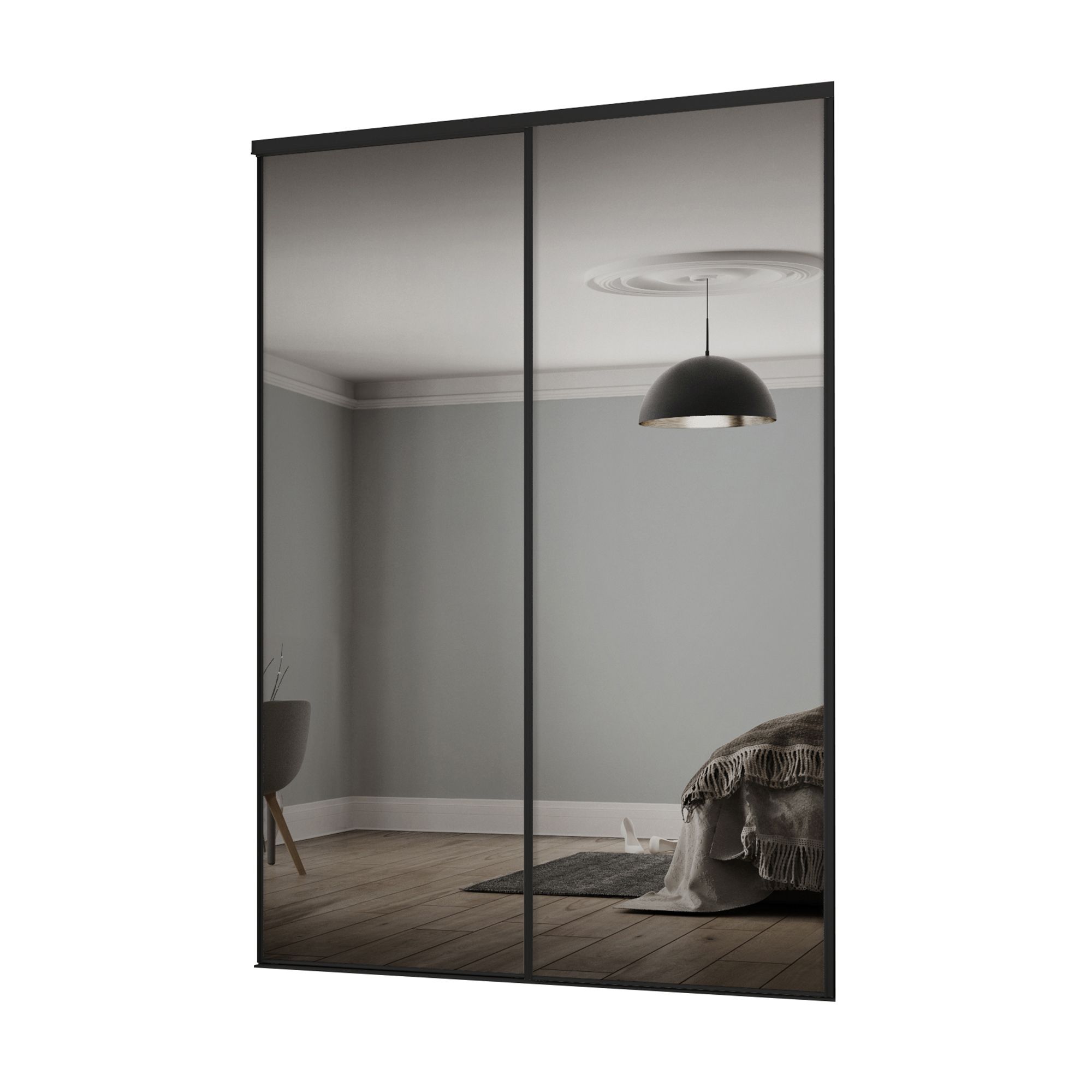 Classic Mirrored Black 2 door Sliding Wardrobe Door kit H 2260mm W 1489mm