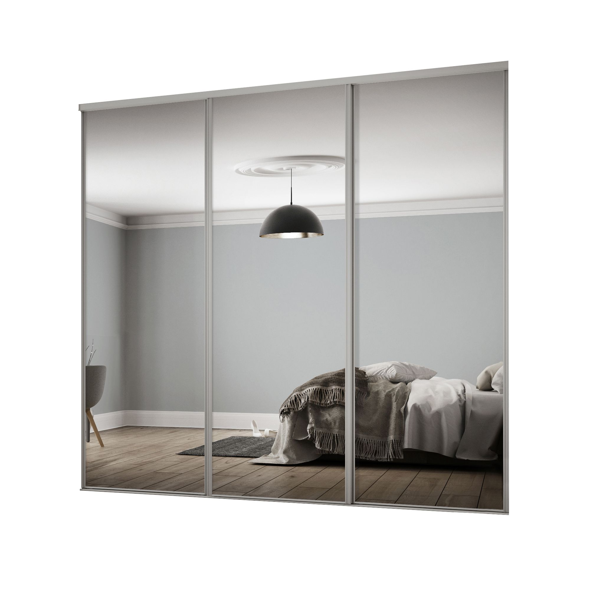 Classic Mirrored Silver effect 3 door Sliding Wardrobe Door kit (H)2260mm (W)2672mm