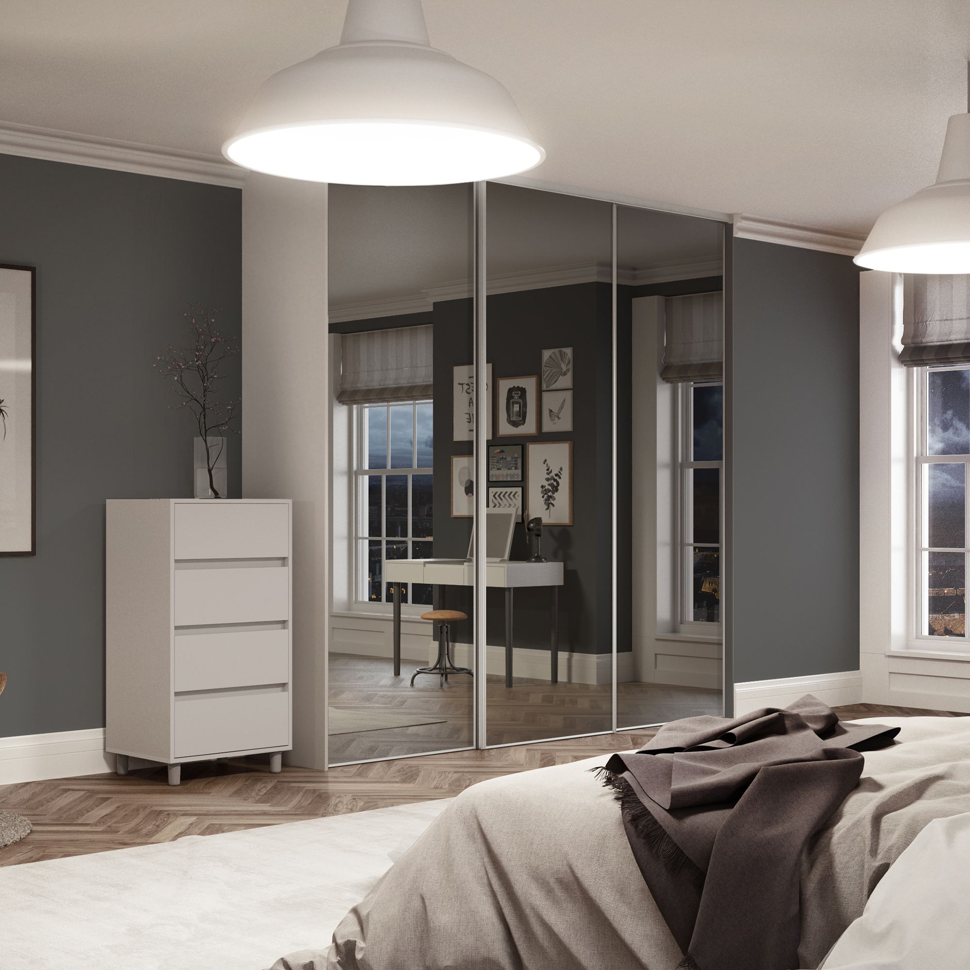 Classic Mirrored Silver effect 3 door Sliding Wardrobe Door kit H 2260mm W 2672mm