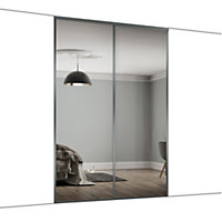 Classic Panelled Mirrored Graphite 2 door Sliding Wardrobe Door kit (H)2260mm (W)1185mm