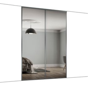 Classic Panelled Mirrored Graphite 2 door Sliding Wardrobe Door kit (H)2260mm (W)1185mm