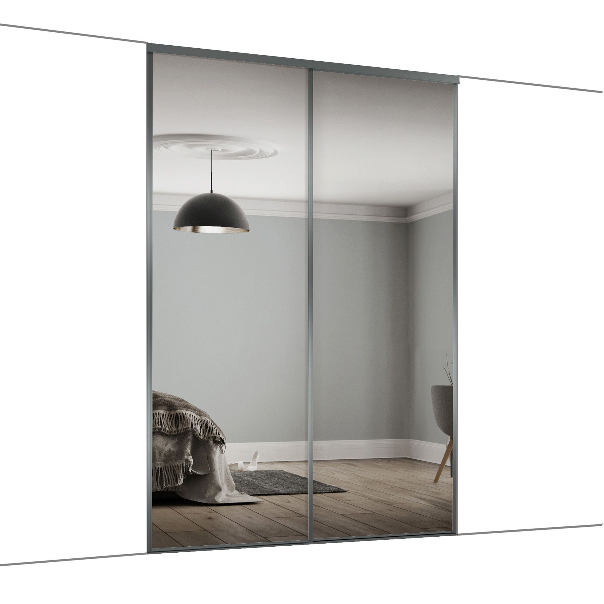 Classic Panelled Mirrored Graphite 2 door Sliding Wardrobe Door kit (H)2260mm (W)1489mm