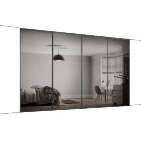Classic Panelled Mirrored Graphite 4 door Sliding Wardrobe Door kit (H)2260mm (W)3586mm