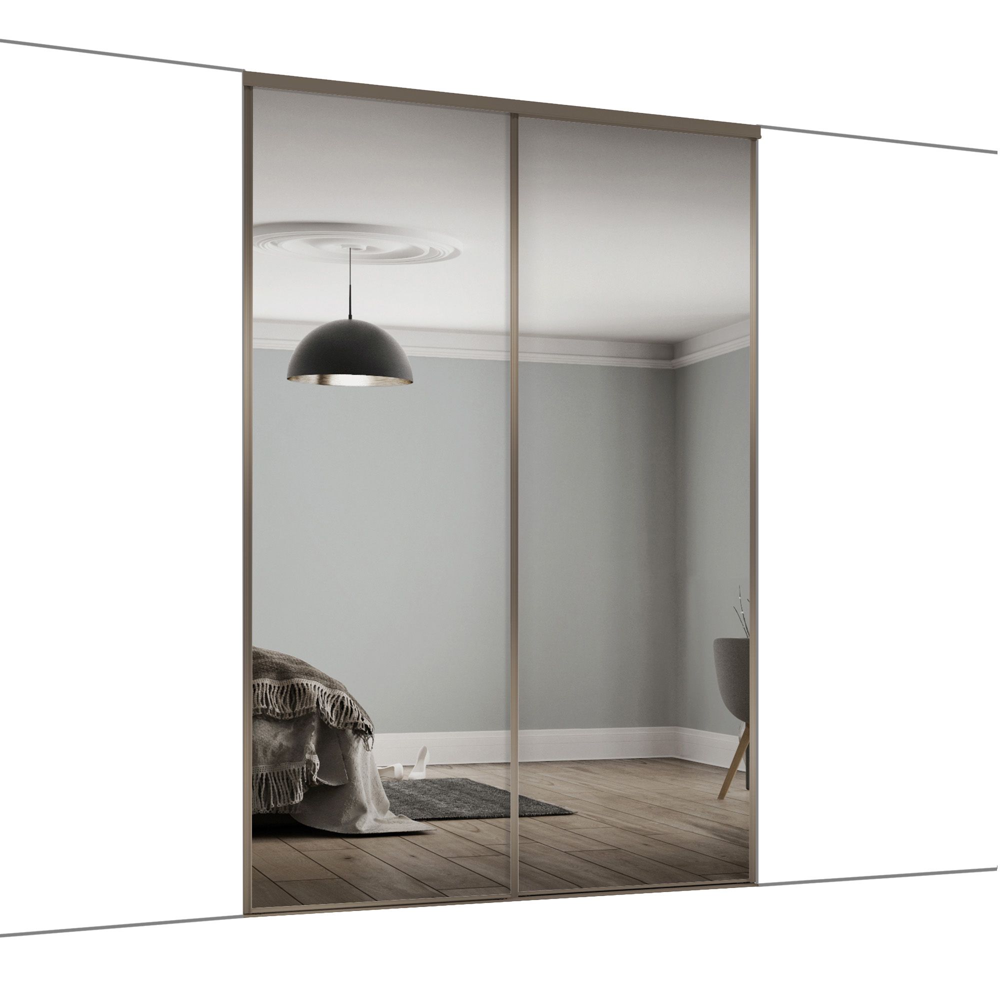 Classic Panelled Mirrored Nickel 2 door Sliding Wardrobe Door kit (H)2260mm (W)1185mm