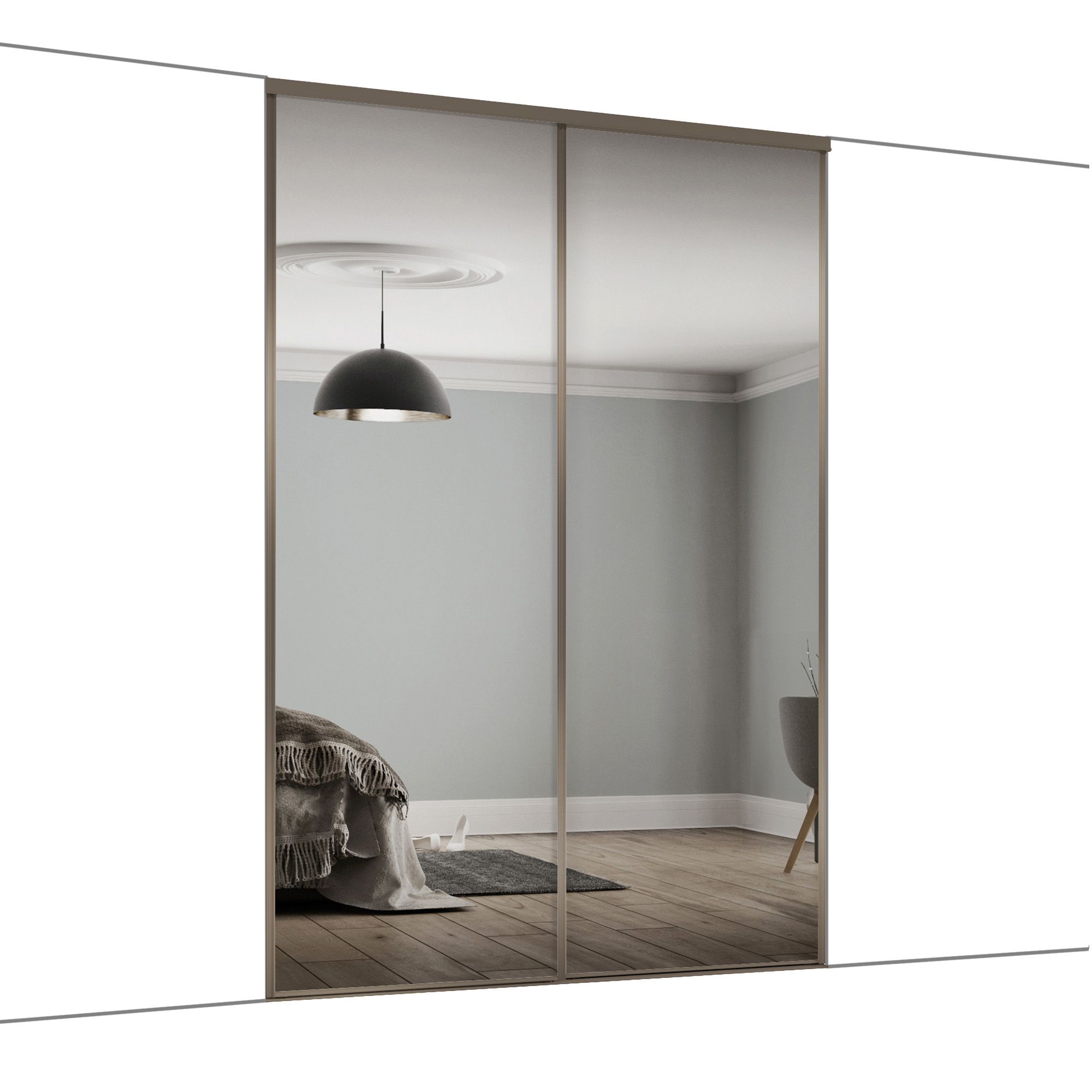 Classic Panelled Mirrored Nickel 2 door Sliding Wardrobe Door kit (H