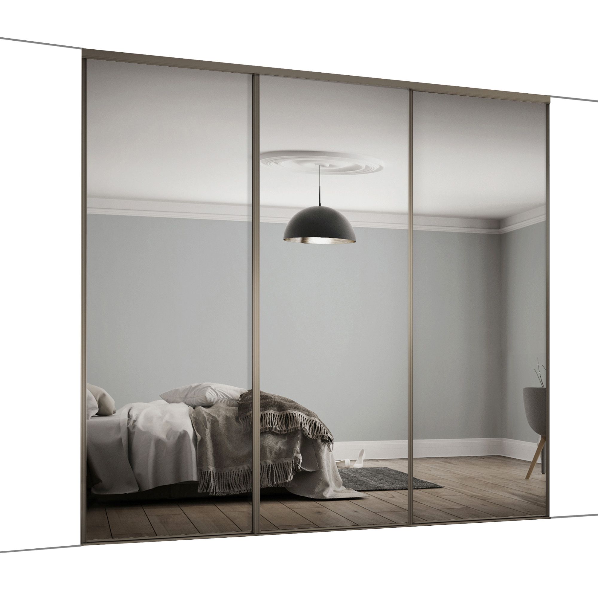 Classic Panelled Mirrored Nickel 3 door Sliding Wardrobe Door kit (H)2260mm (W)1803mm