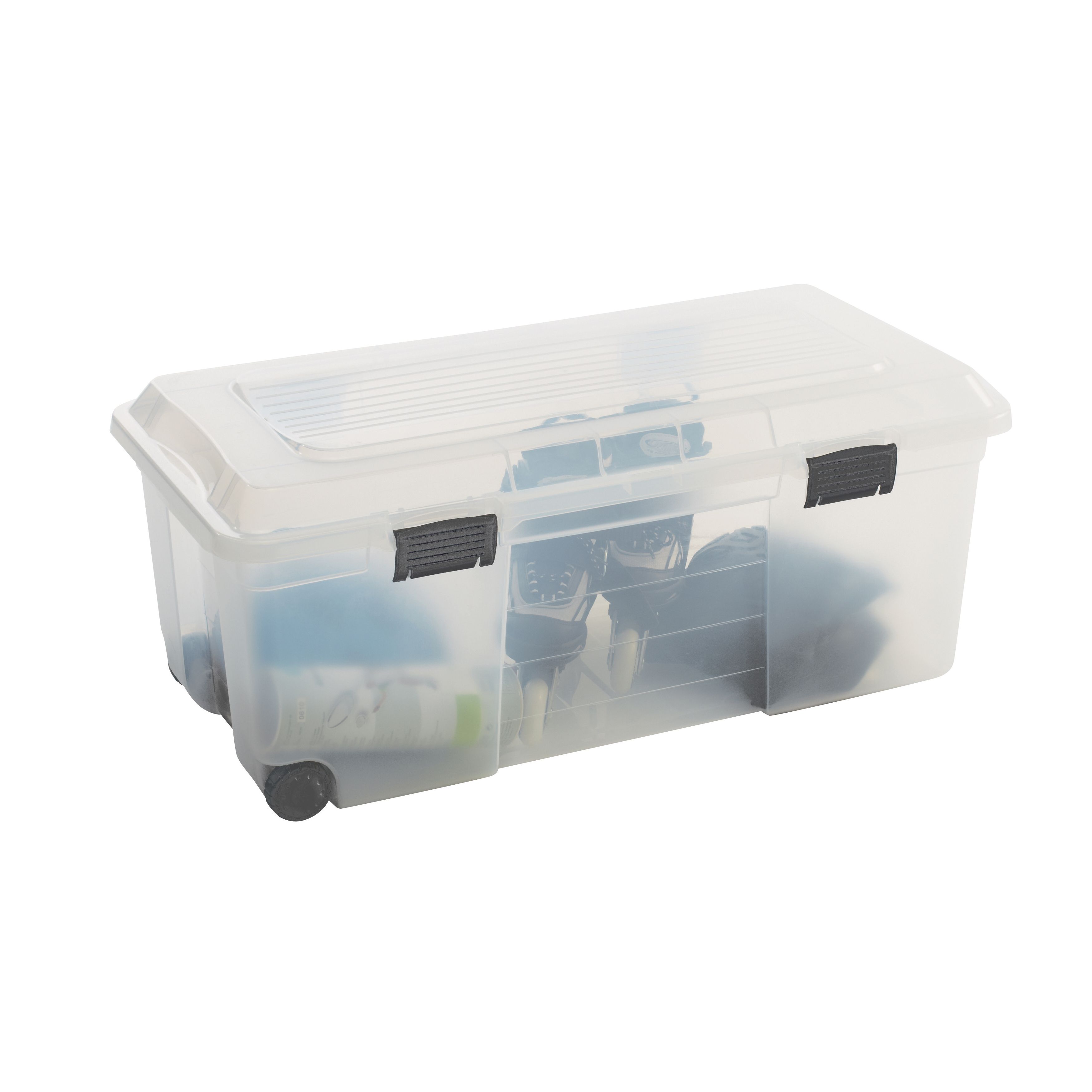 Storage box with store lid and wheels