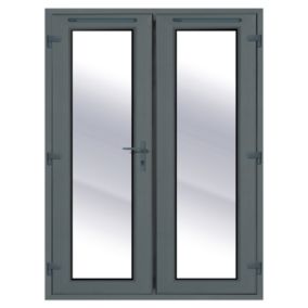 Clear Double glazed Grey uPVC External French Door set, (H)2090mm (W)1190mm