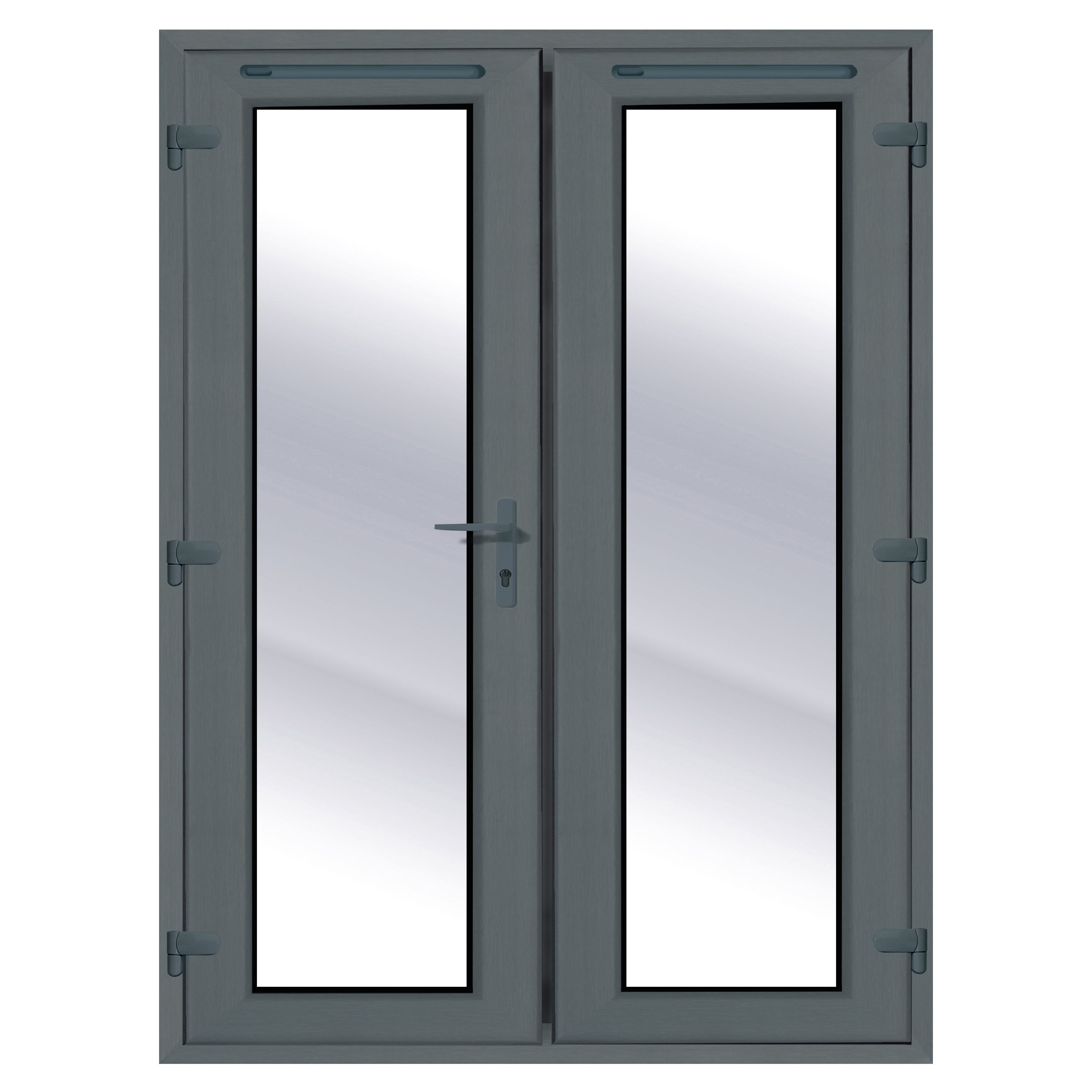 Clear Glazed Grey uPVC External French Door set, (H)2090mm (W)1490mm