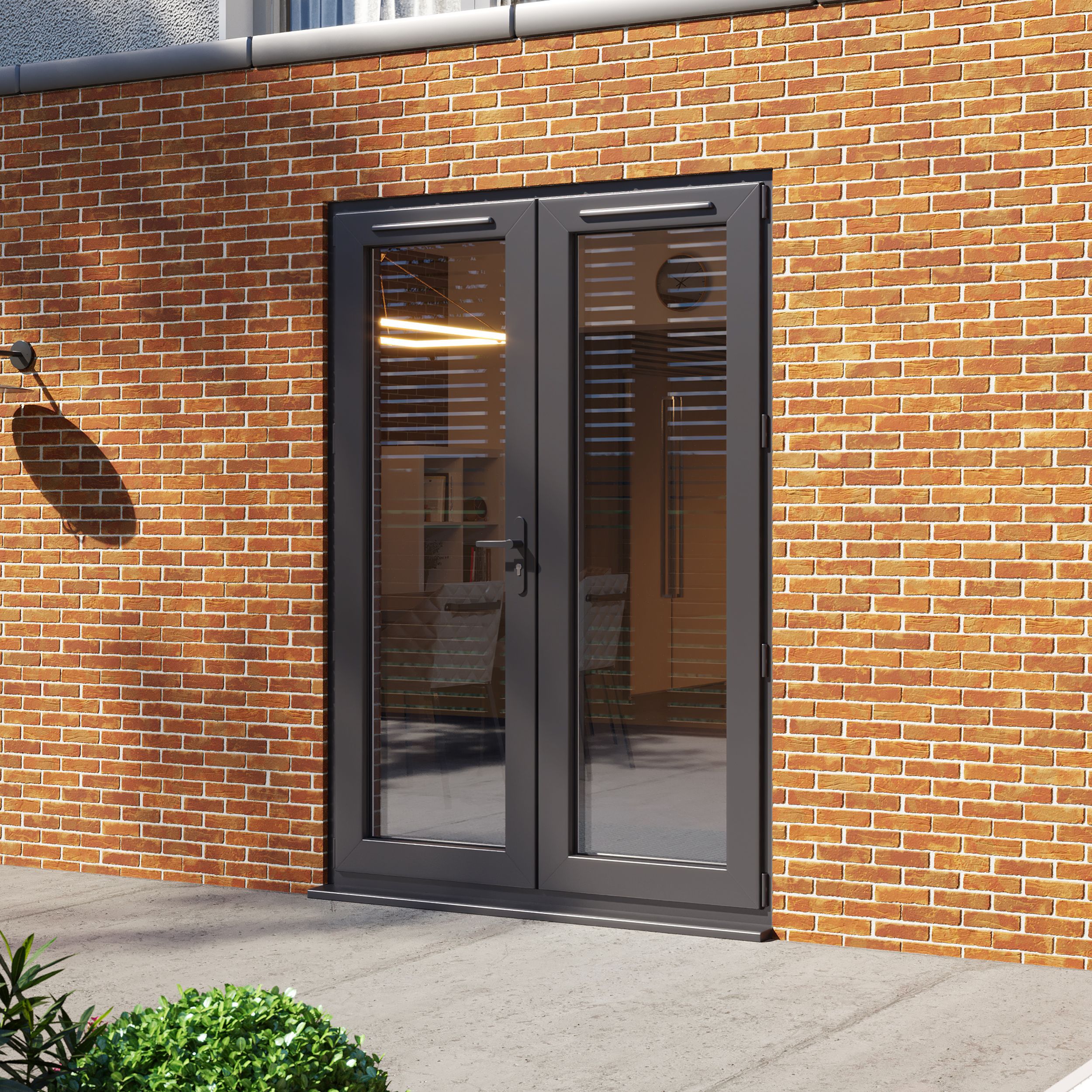 Clear Glazed Grey uPVC French Door set with 2 panes, (H)2090mm (W)1490mm