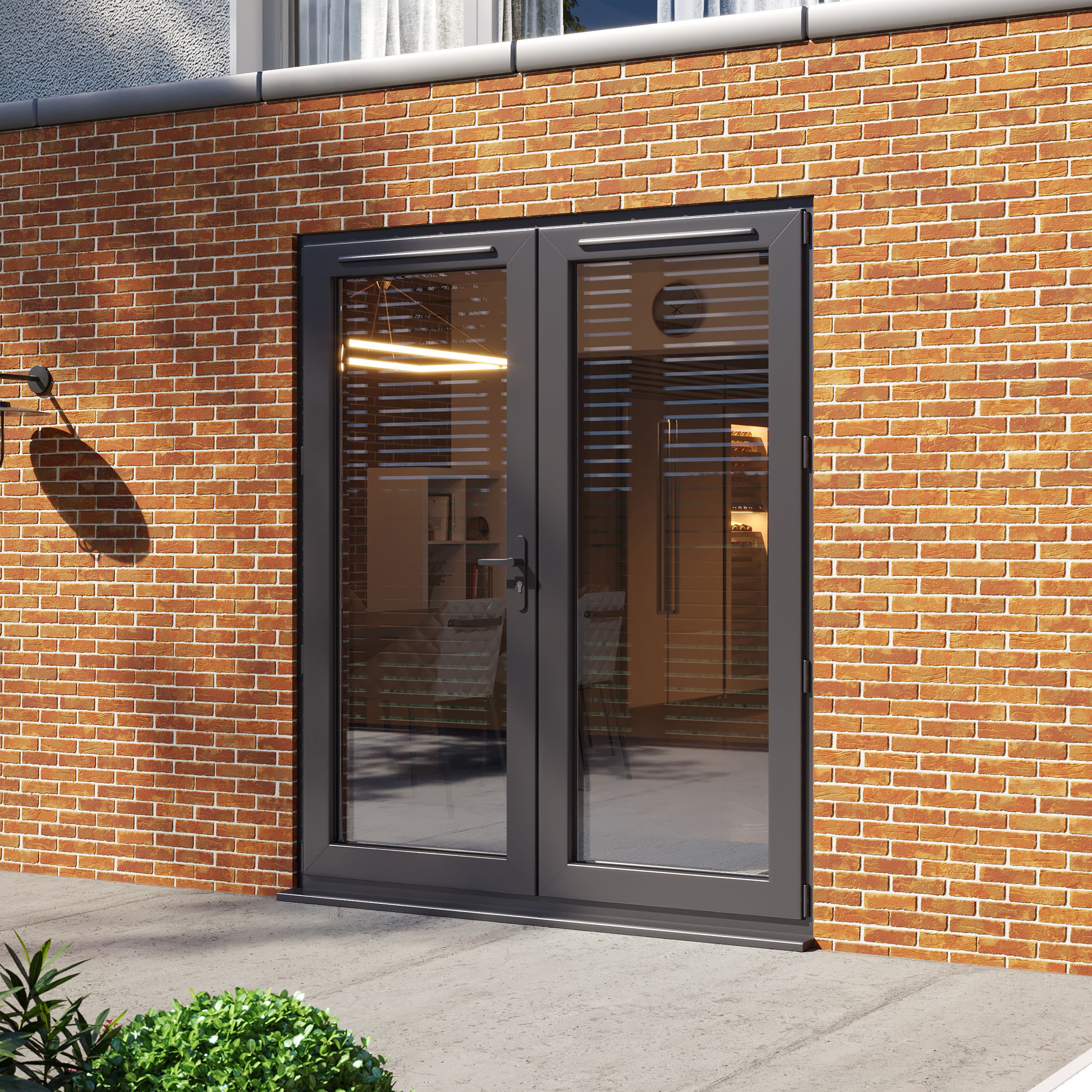 Clear Glazed Grey uPVC French Door set with 2 panes, (H)2090mm (W)1790mm