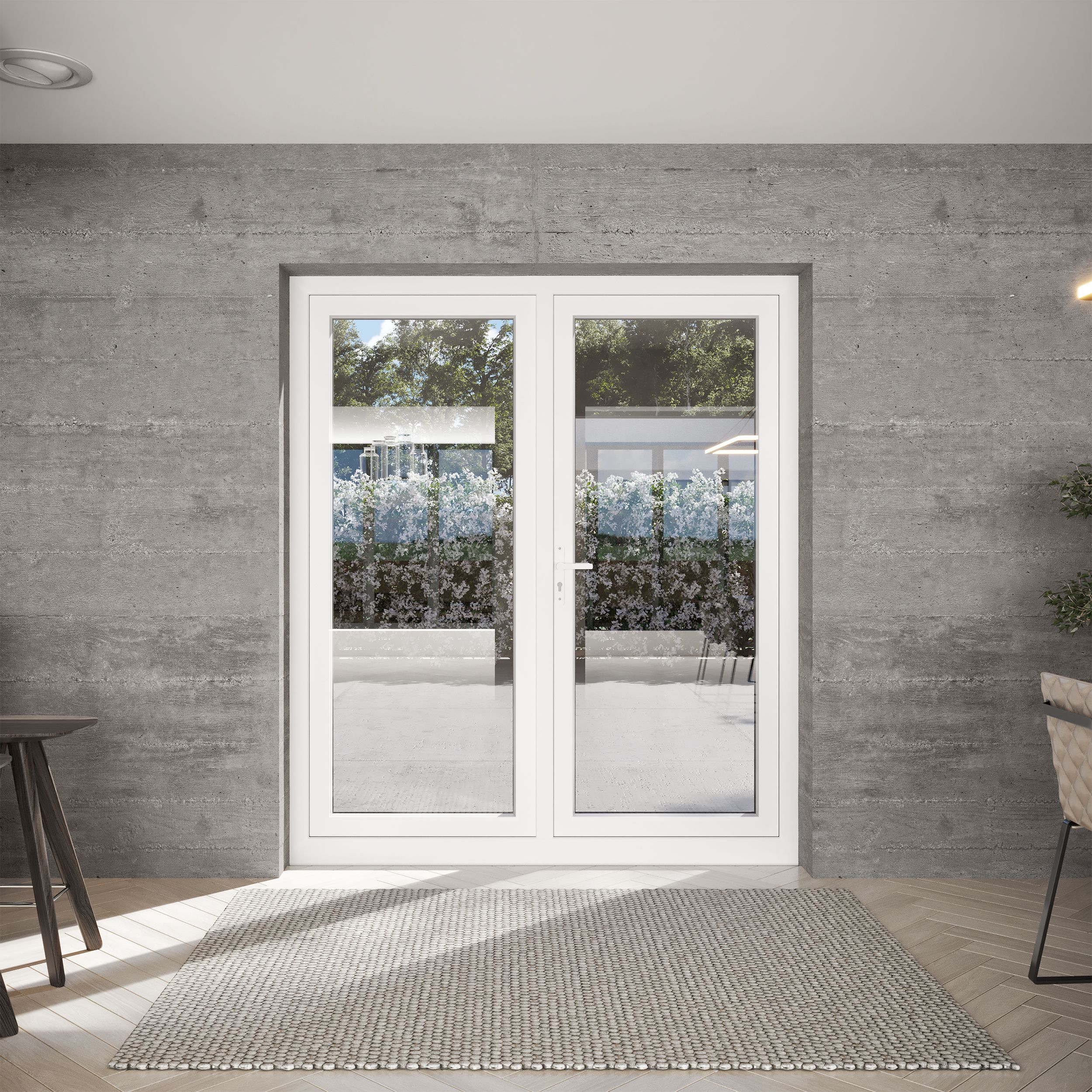 Clear Glazed Grey uPVC French Door set with 2 panes, (H)2090mm (W)1790mm