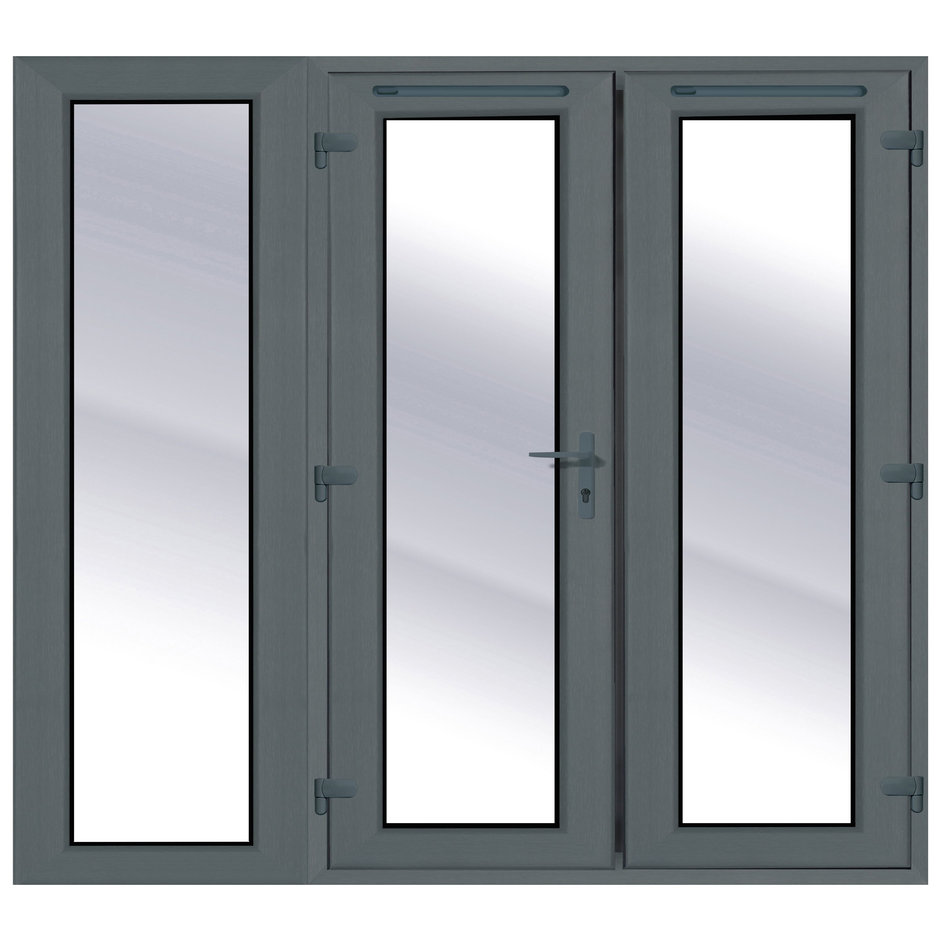 Clear Glazed Grey uPVC French Door set with 3 panes, (H)2090mm (W)1790mm External