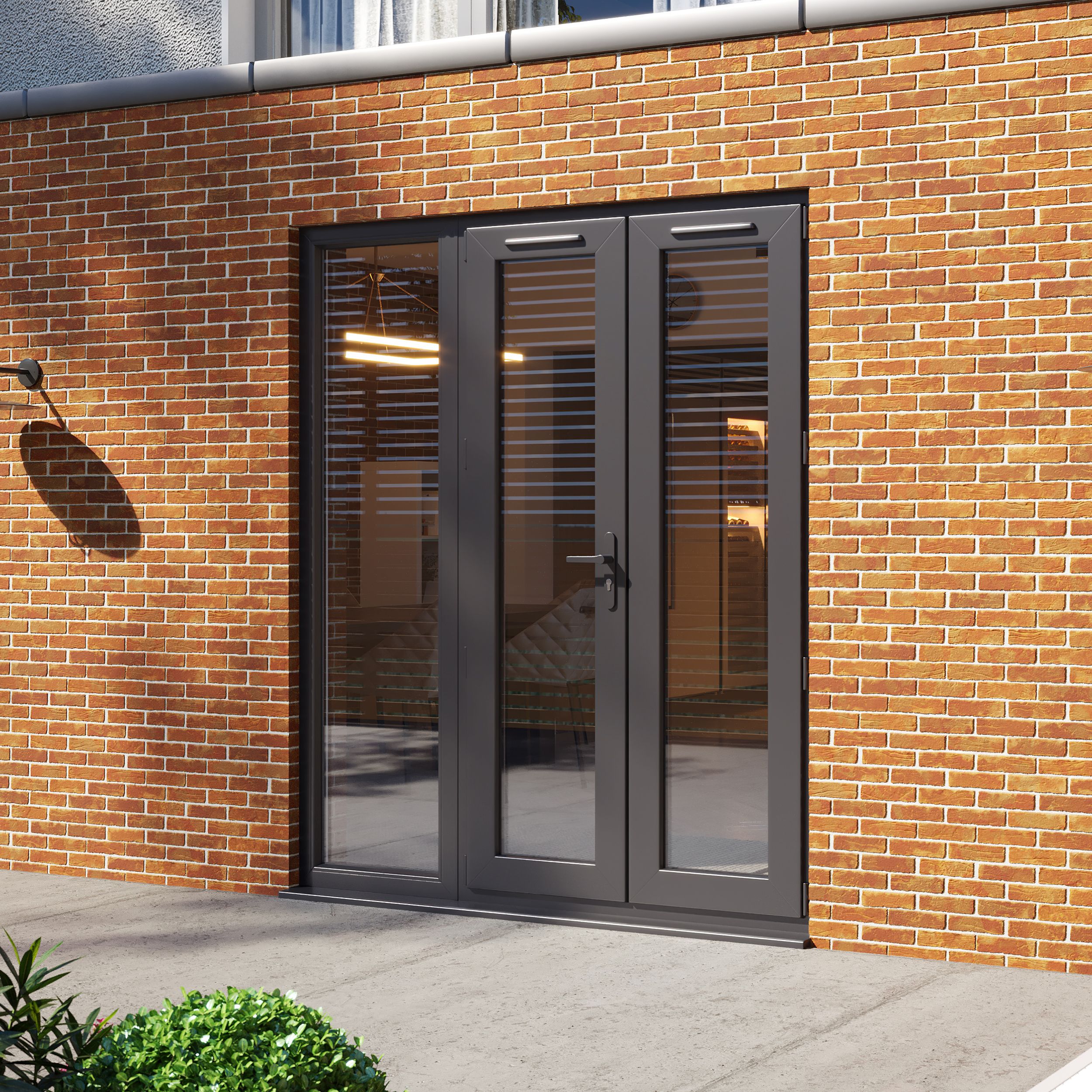 Clear Glazed Grey uPVC French Door set with 3 panes, (H)2090mm (W)1790mm