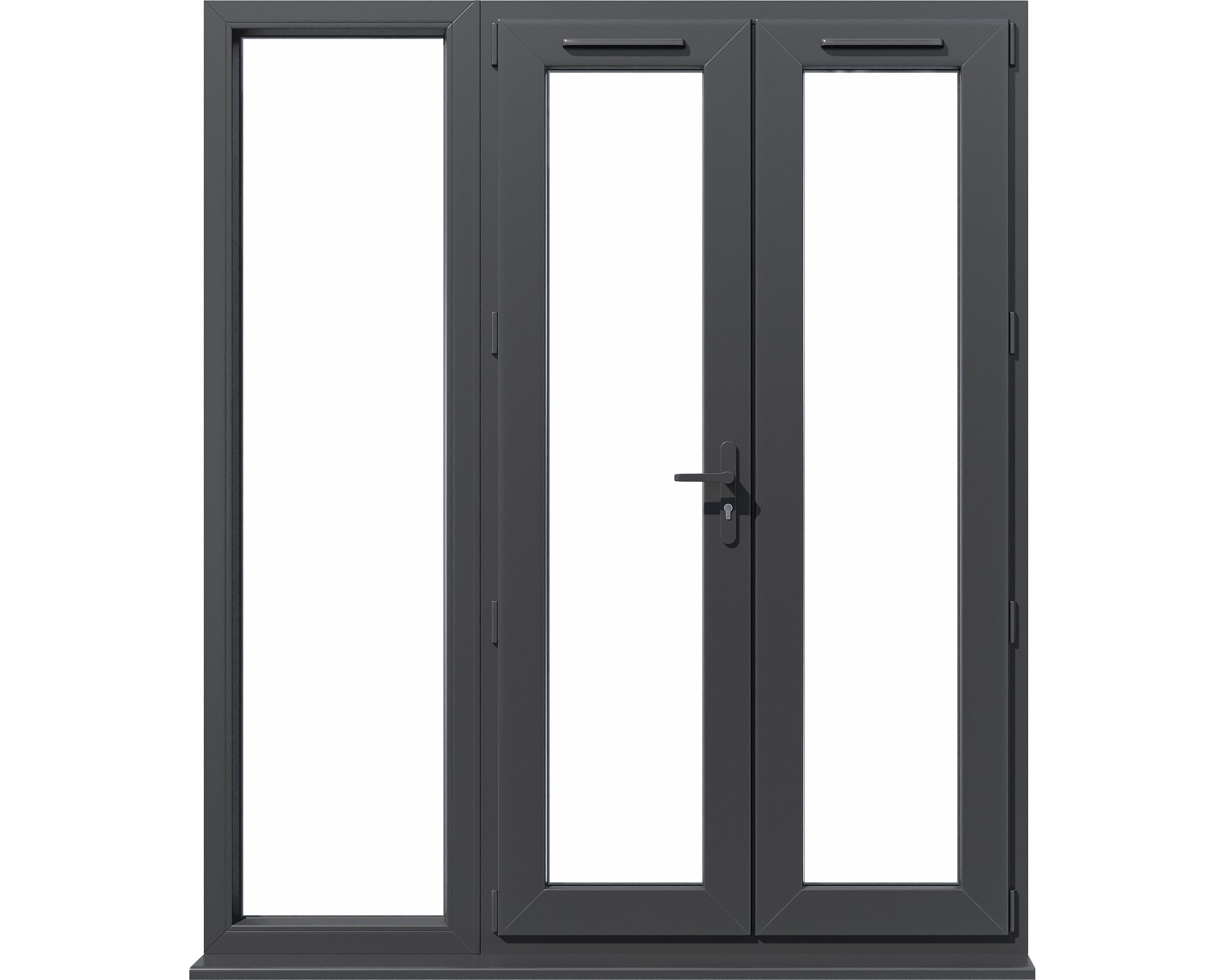 Clear Glazed Grey uPVC French Door set with 3 panes, (H)2090mm (W)1790mm