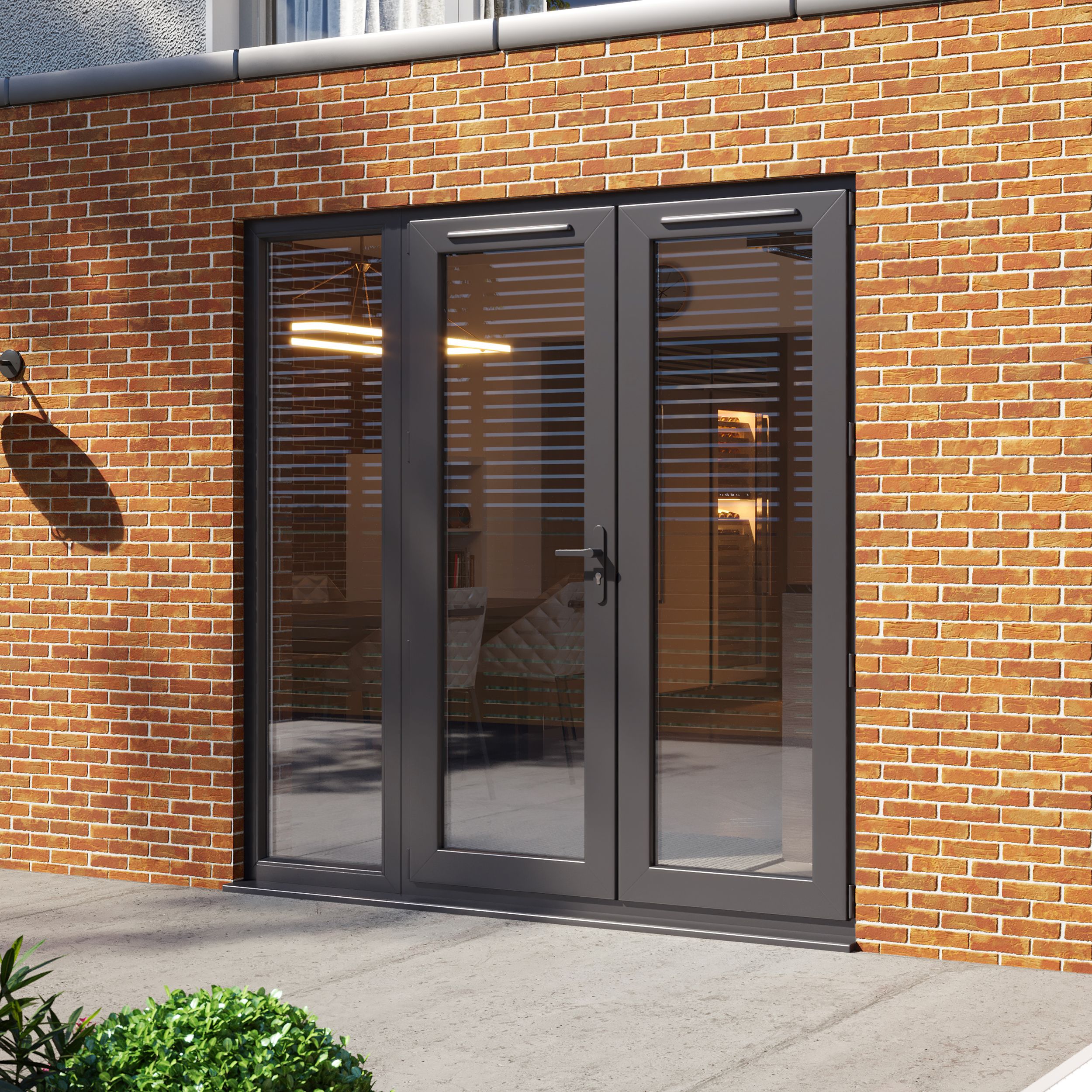Clear Glazed Grey uPVC French Door set with 3 panes, (H)2090mm (W)2090mm