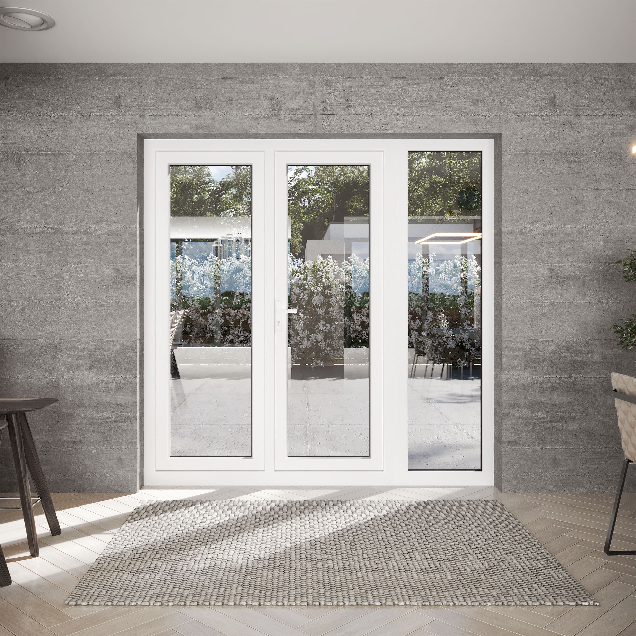 Clear Glazed Grey uPVC French Door set with 3 panes, (H)2090mm (W)2090mm