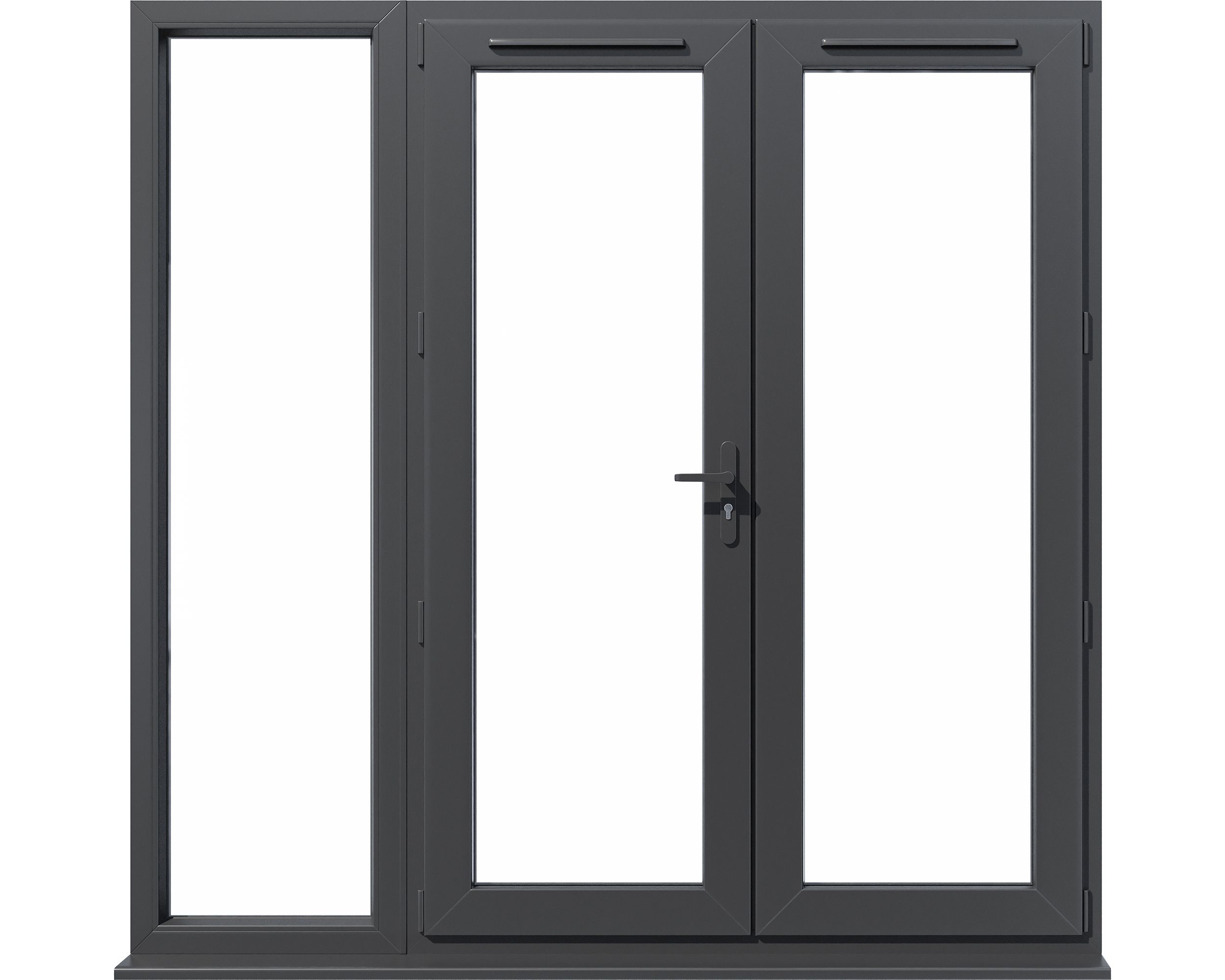 Clear Glazed Grey uPVC French Door set with 3 panes, (H)2090mm (W)2090mm