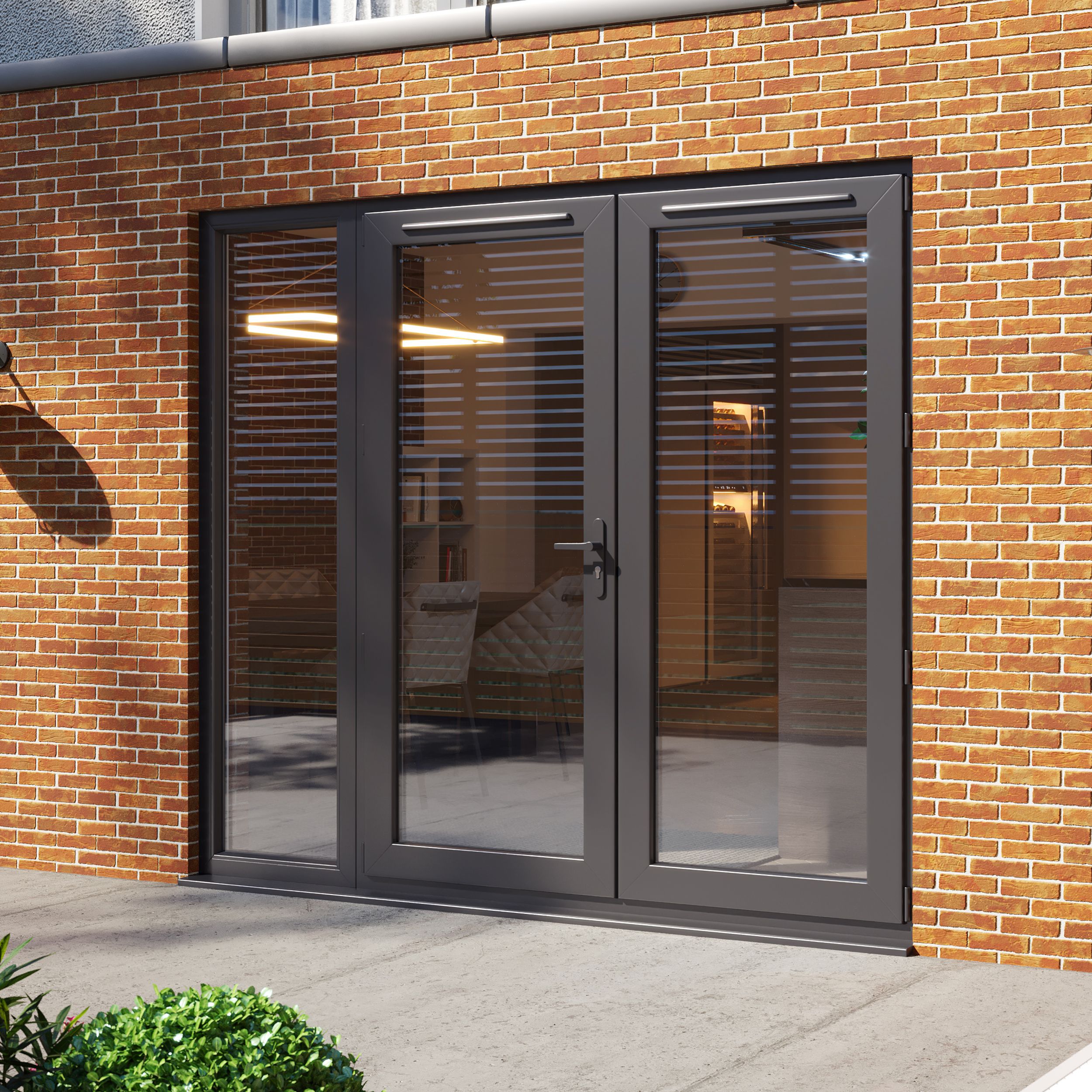 Clear Glazed Grey uPVC French Door set with 3 panes, (H)2090mm (W)2390mm