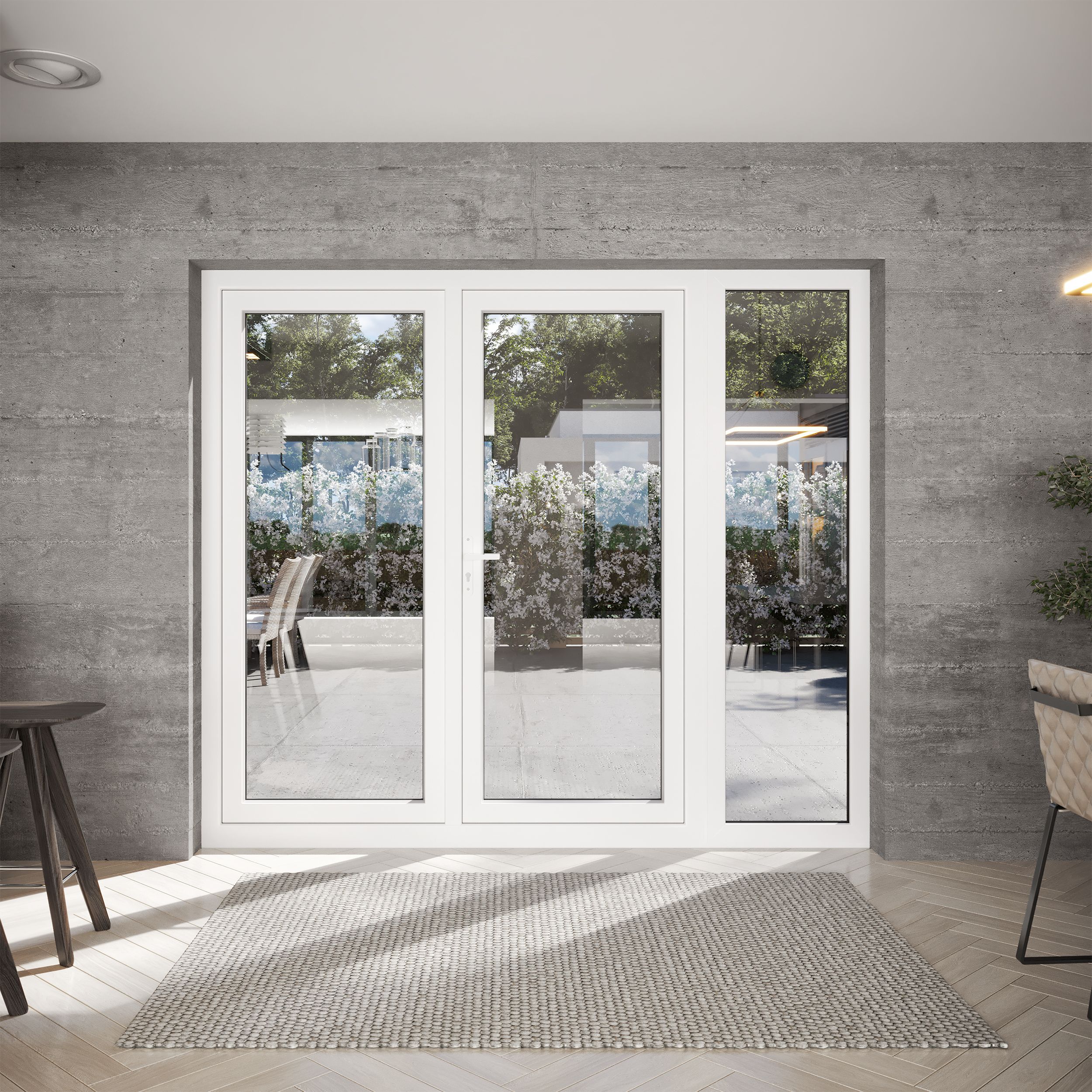 Clear Glazed Grey uPVC French Door set with 3 panes, (H)2090mm (W)2390mm