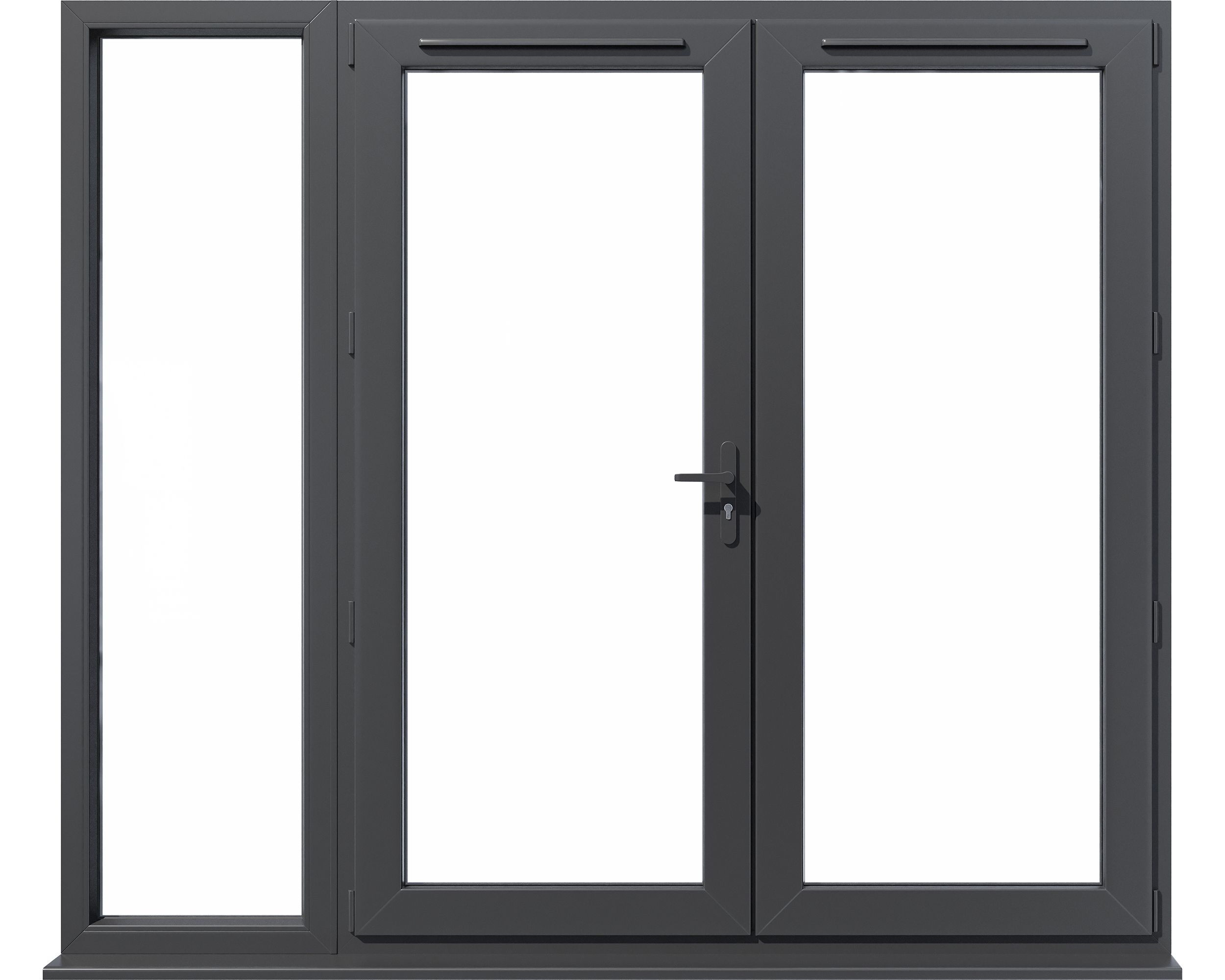 Clear Glazed Grey uPVC French Door set with 3 panes, (H)2090mm (W)2390mm