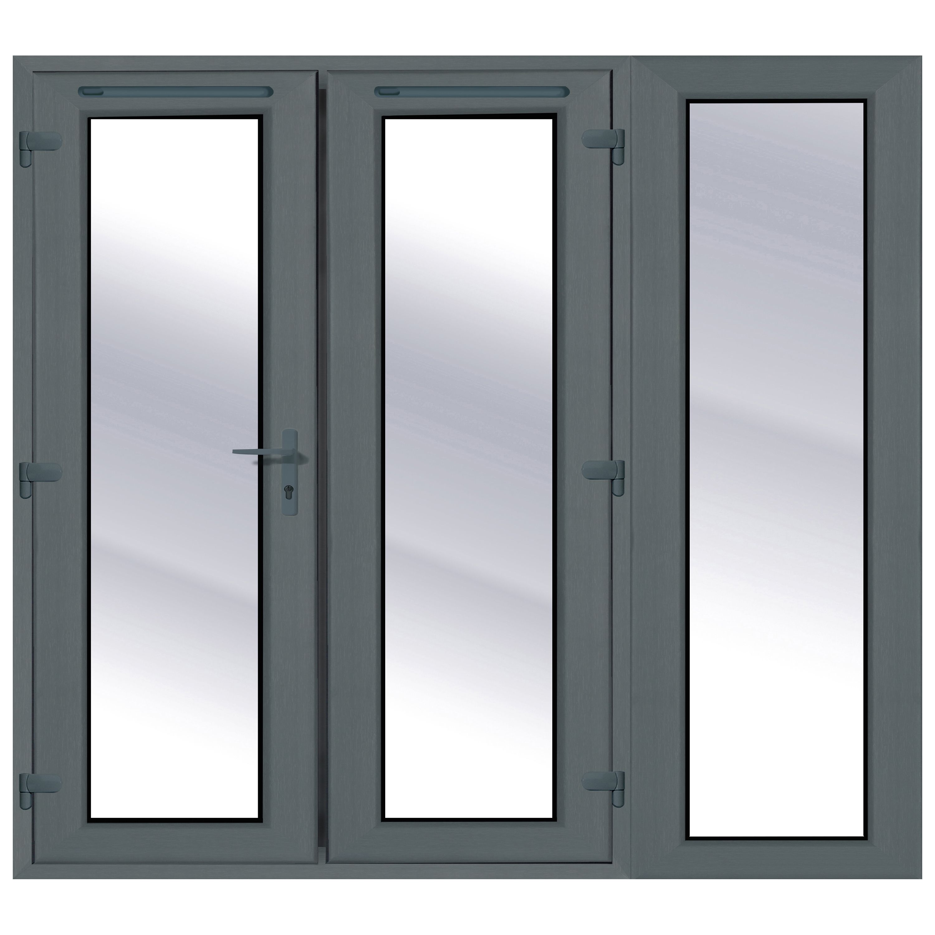 Clear Glazed Grey uPVC French Door set with 3 panes, (H)2090mm (W)2390mm