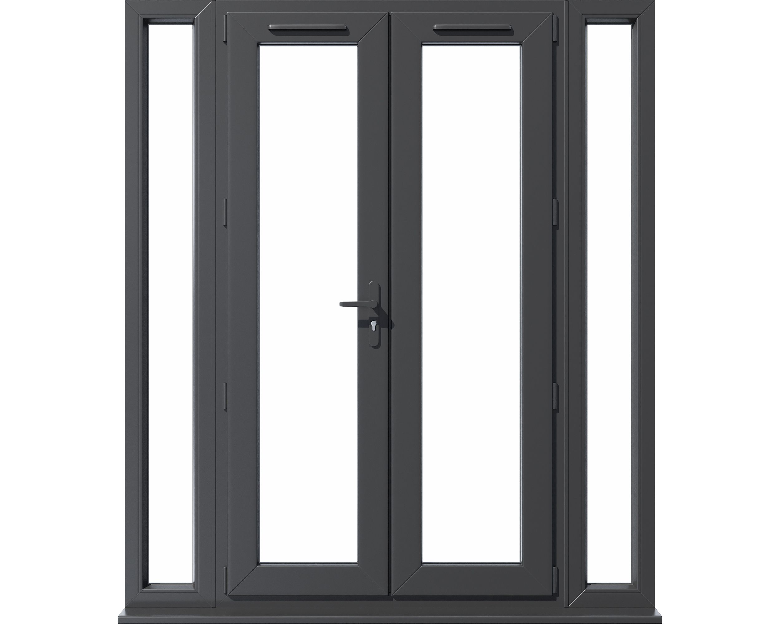 Clear Glazed Grey uPVC French Door set with 4 panes, (H)2090mm (W