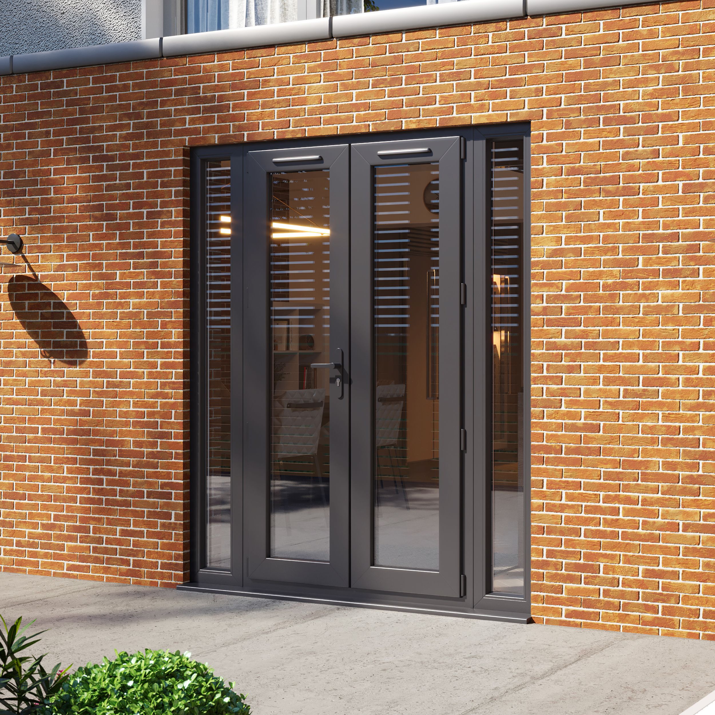 Clear Glazed Grey uPVC French Door set with 4 panes, (H)2090mm (W)1790mm