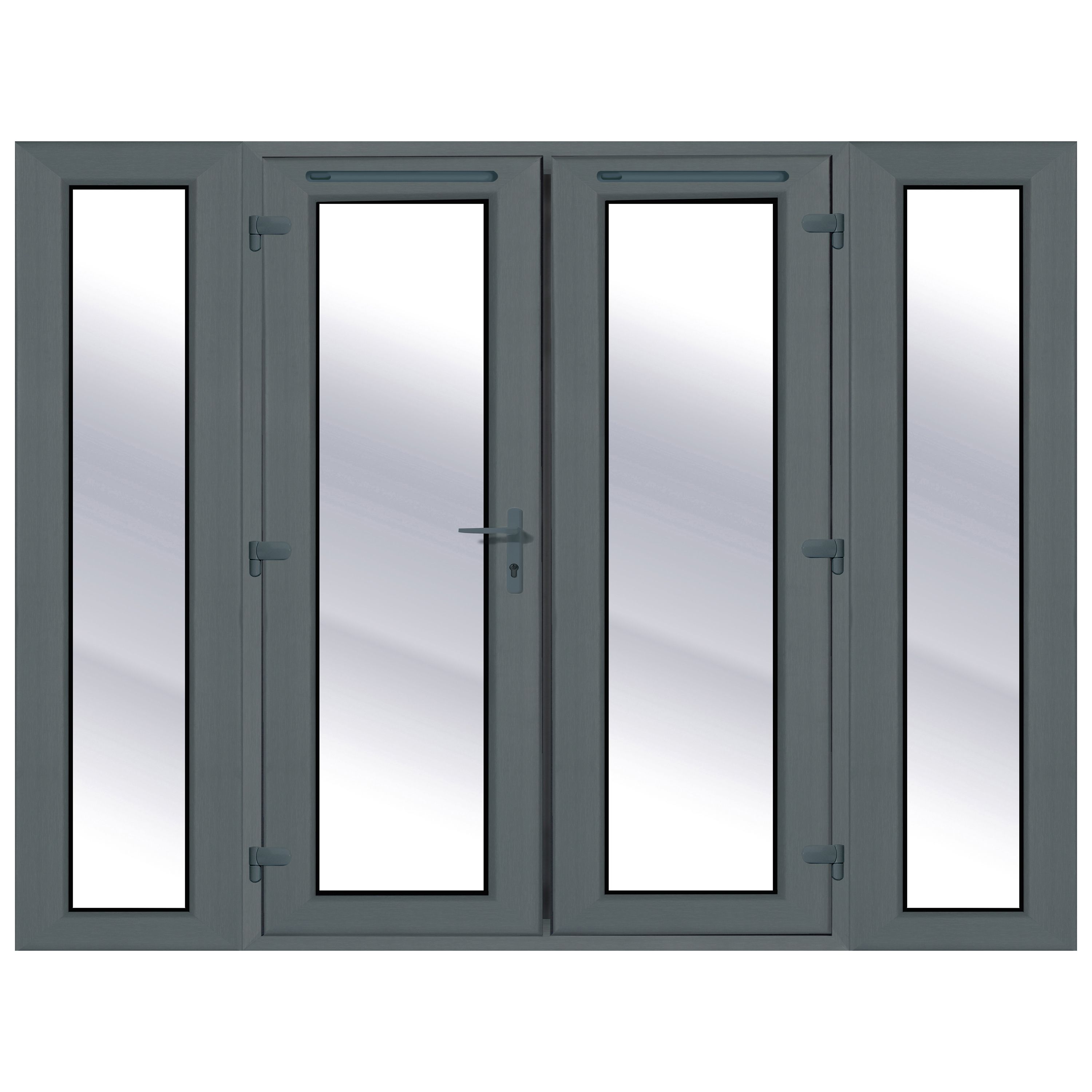 Clear Glazed Grey uPVC French Door set with 4 panes, (H)2090mm (W)1790mm