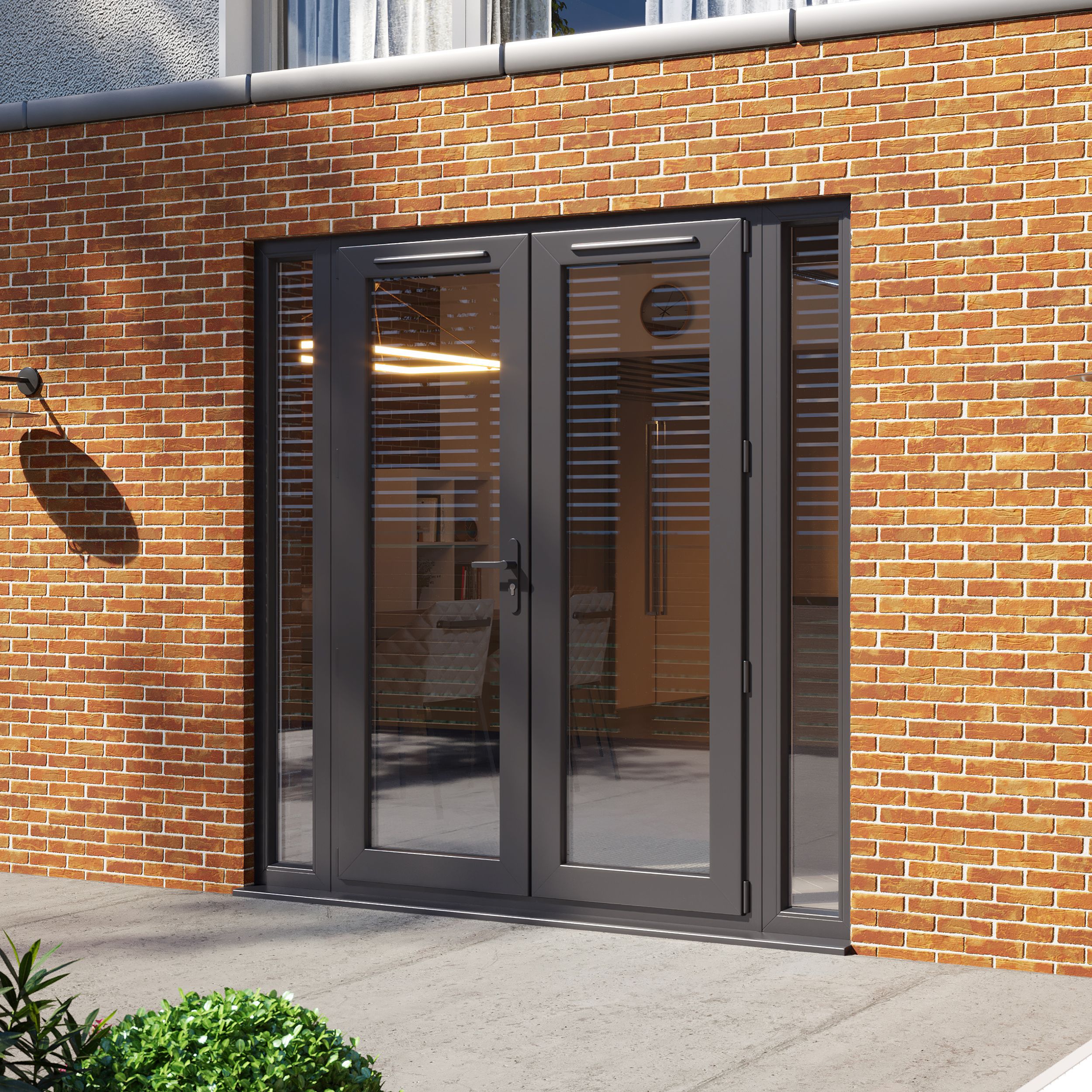 Clear Glazed Grey uPVC French Door set with 4 panes, (H)2090mm (W)2090mm