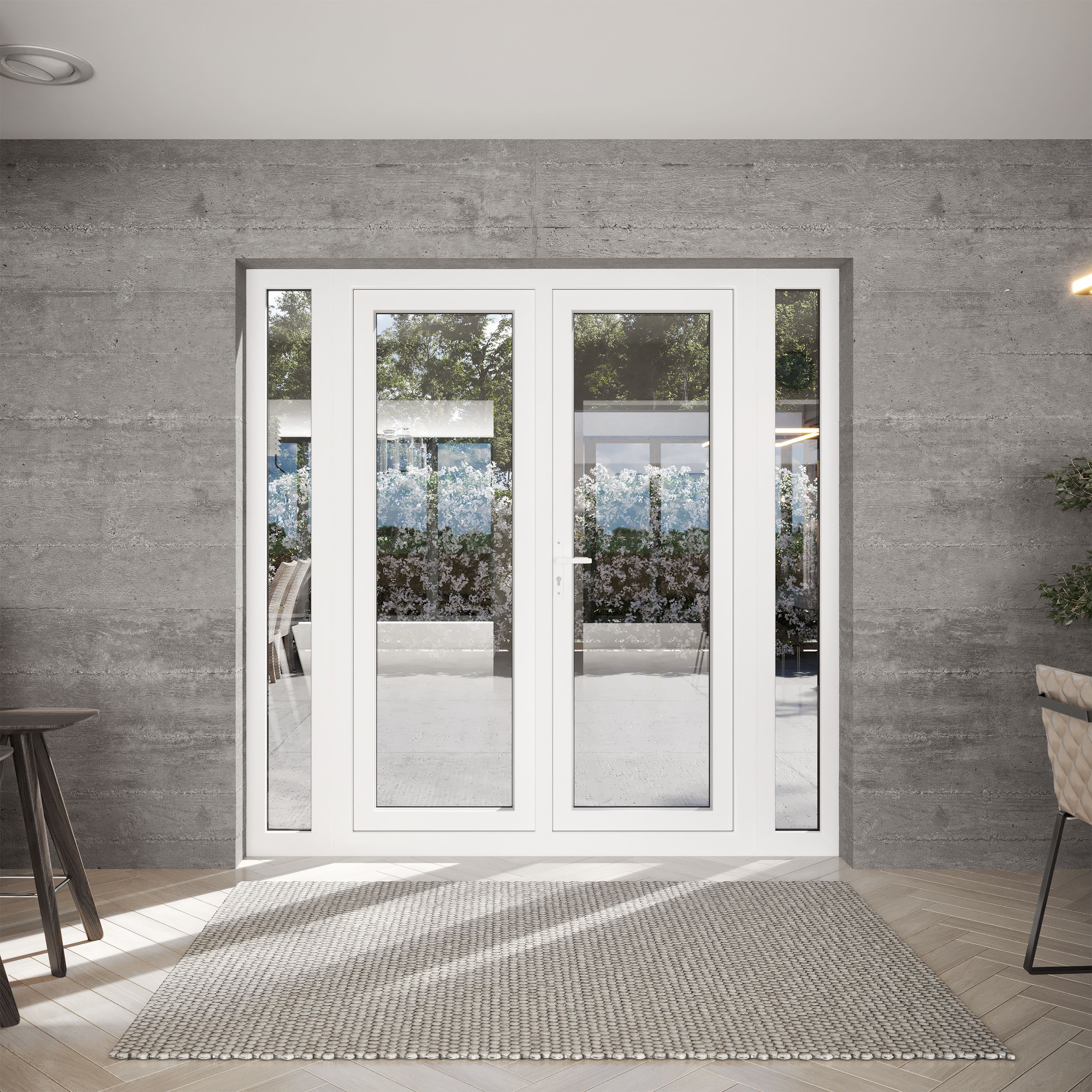 Clear Glazed Grey uPVC French Door set with 4 panes, (H)2090mm (W)2090mm