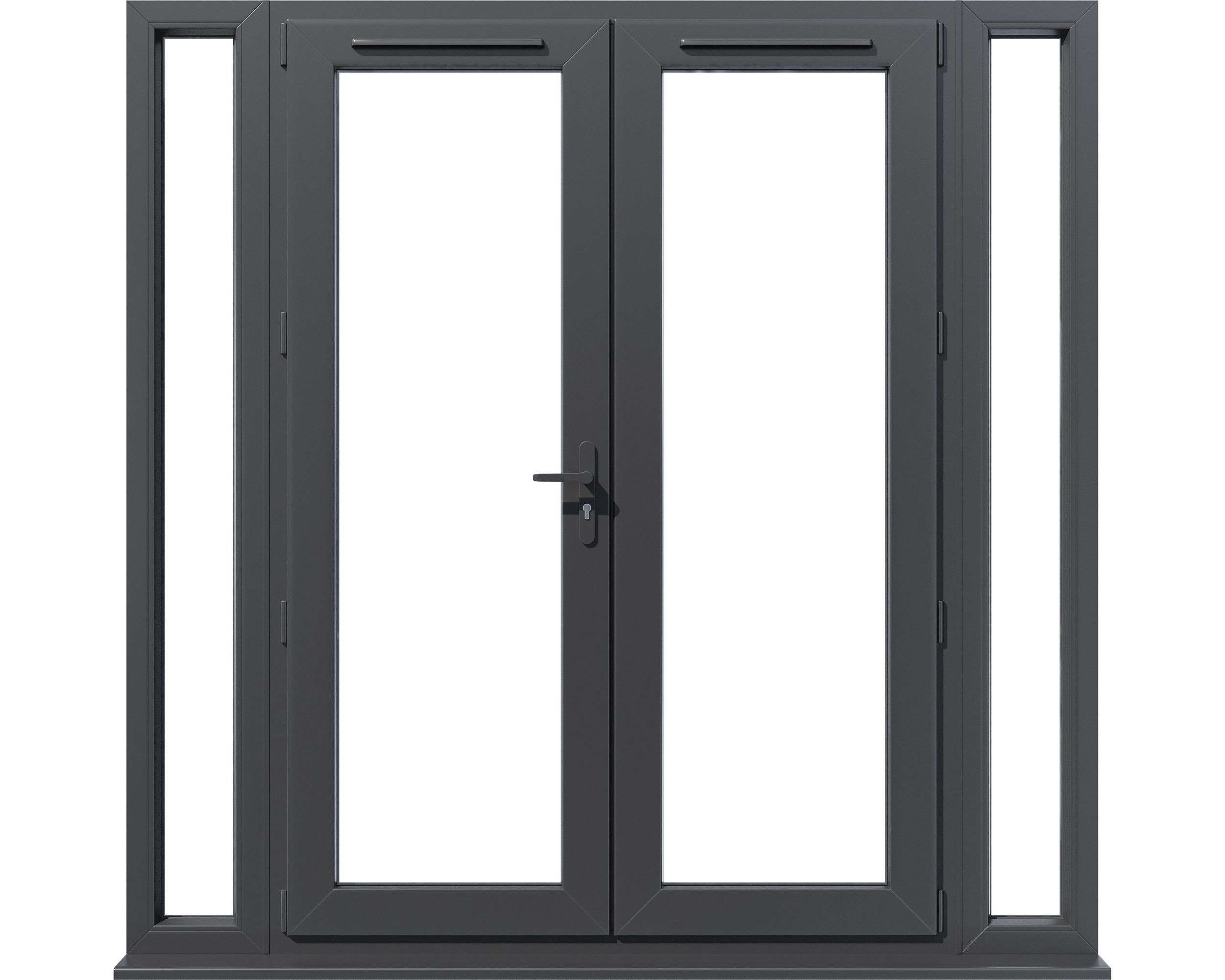 Clear Glazed Grey uPVC French Door set with 4 panes, (H)2090mm (W)2090mm