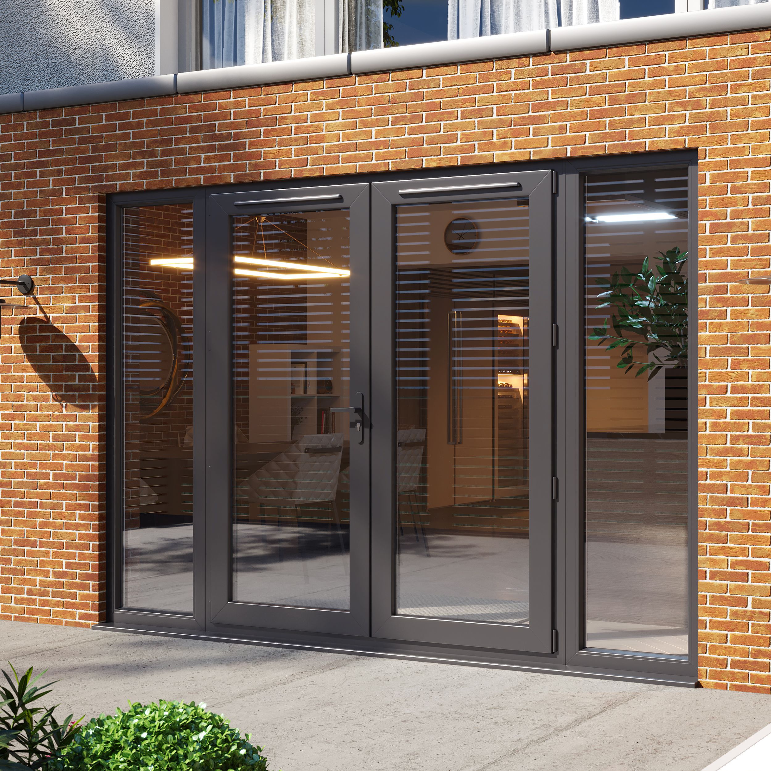 Clear Glazed Grey uPVC French Door set with 4 panes, (H)2090mm (W