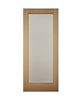 Clear Glazed Panelled White oak veneer External Front door & frame, (H)2074mm (W)932mm