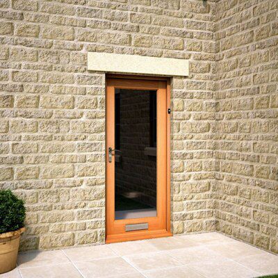 Clear Glazed Panelled White oak veneer External Front door & frame, (H)2074mm (W)932mm