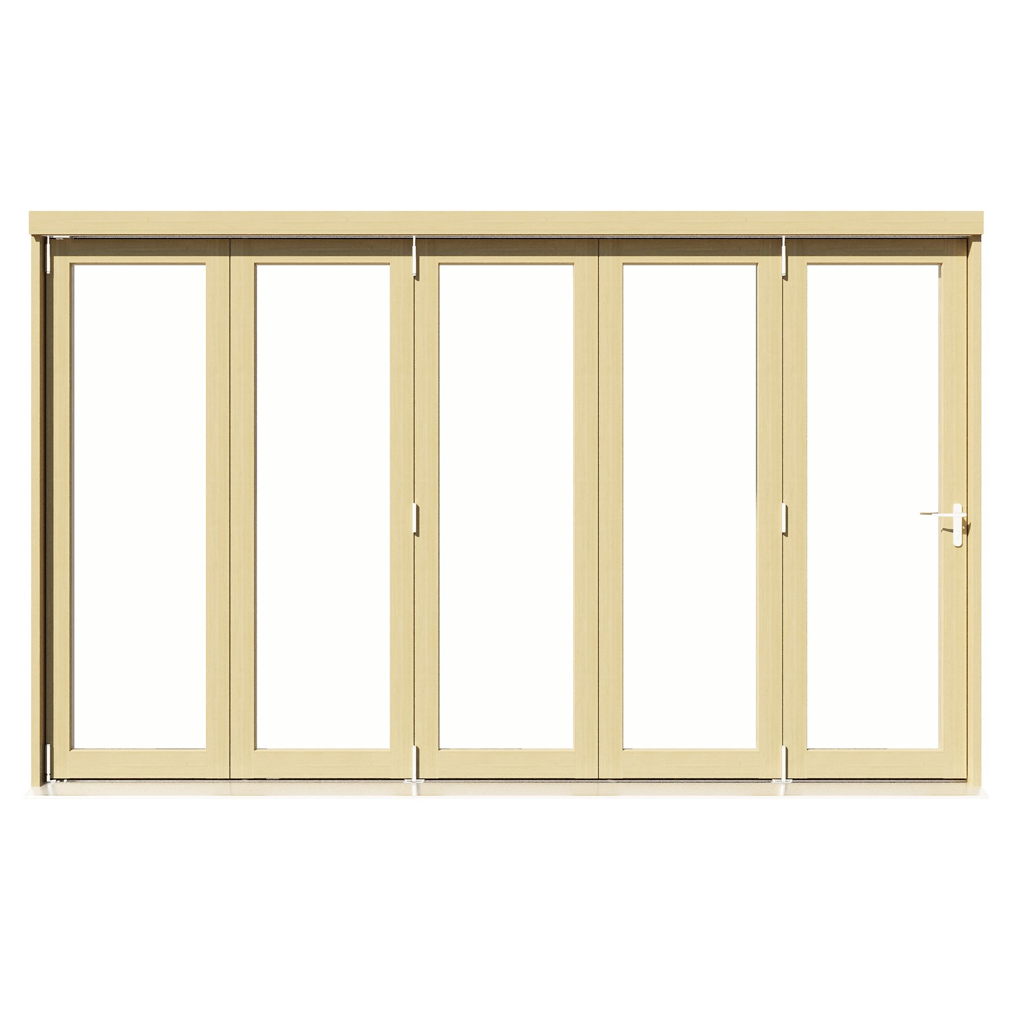Clear Glazed Softwood Clear pine veneer External Modern 5 Bi-fold Patio door, (H)2090mm (W)3590mm