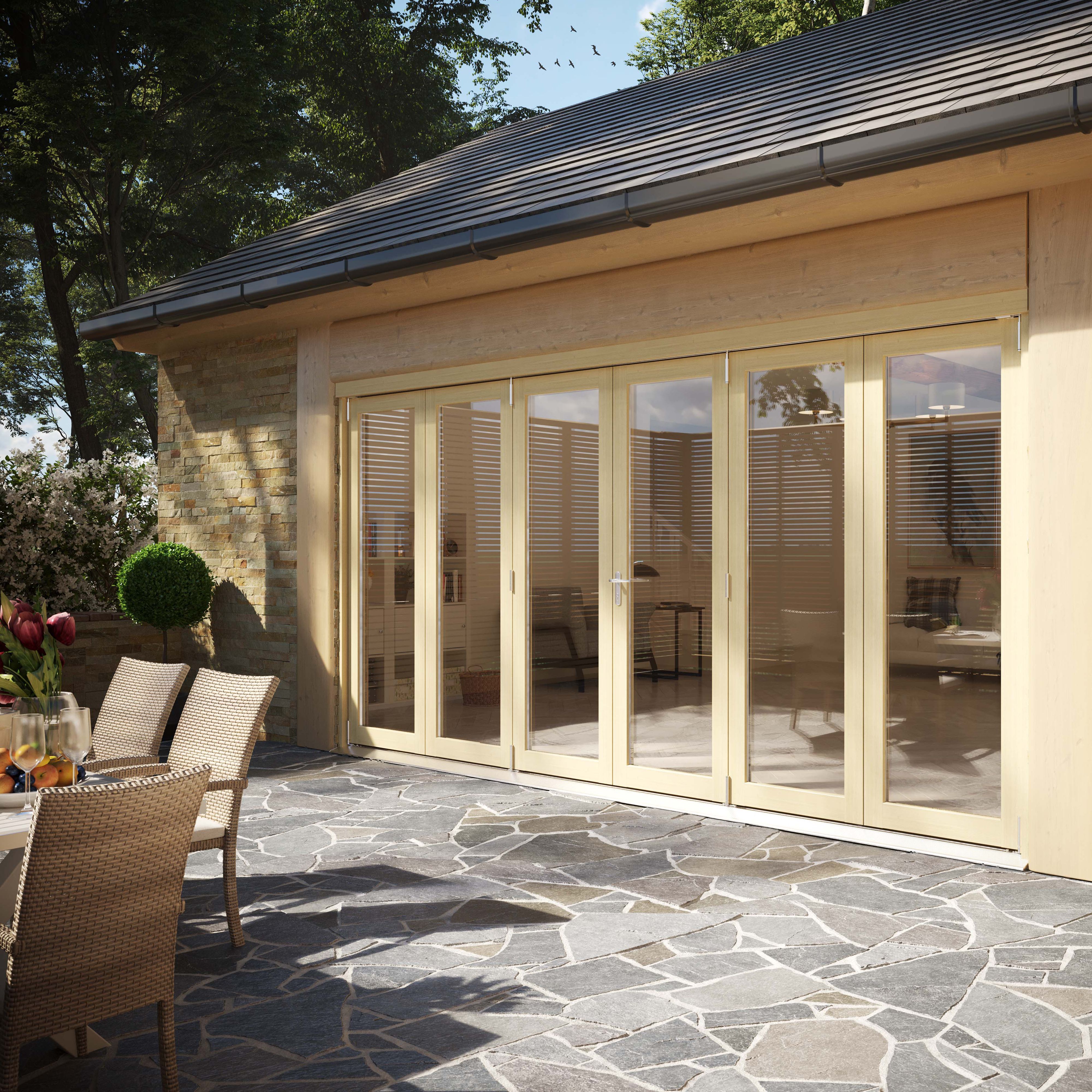 Clear Glazed Softwood Clear pine veneer External Modern 6 Bi-fold Patio door, (H)2090mm (W)4190mm