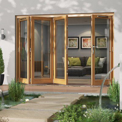 Clear Glazed Solid laminated oak Patio door, (H)2104mm (W)3004mm