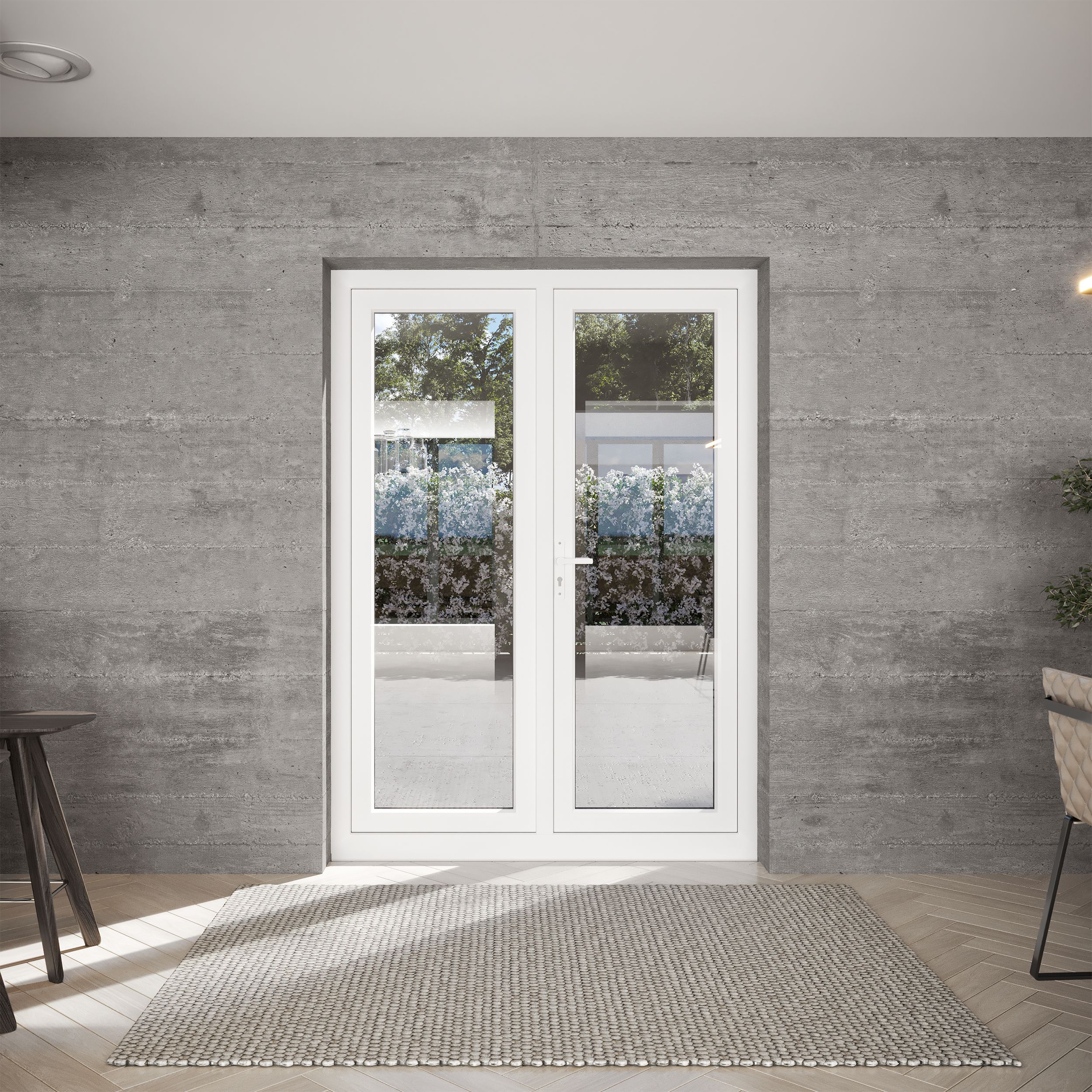 Clear Glazed White uPVC French Door set with 2 panes, (H)2090mm (W)1490mm